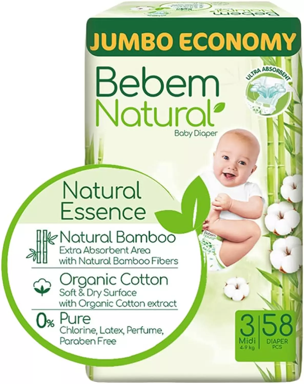 Bebem Natural Diapers - Size 3 Mini - 58 pcs  hover image