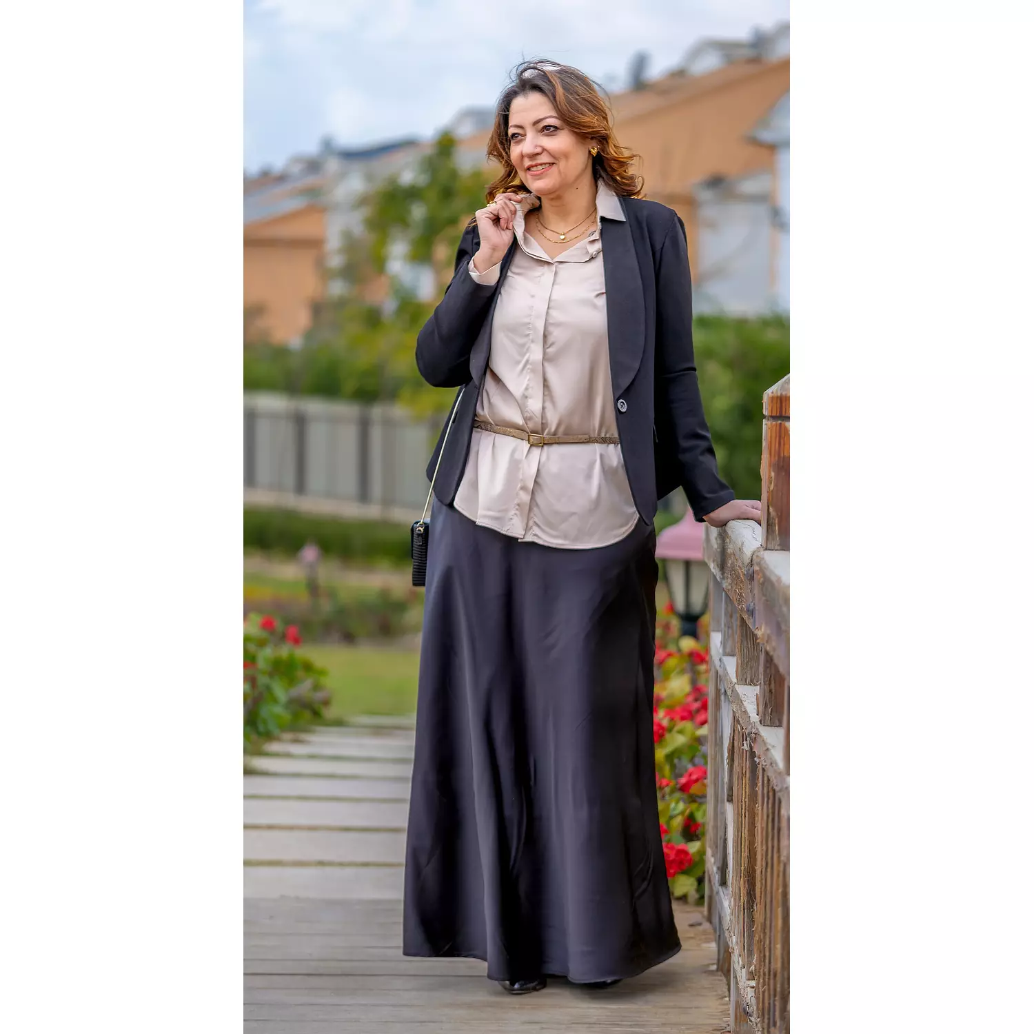 Black satin skirt hover image