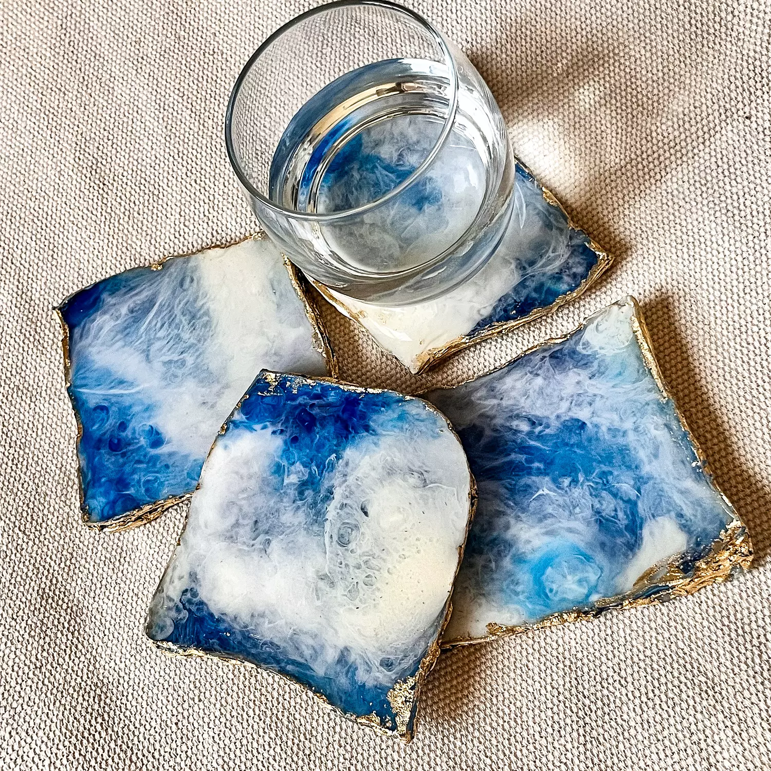 Blue & White square coasters hover image