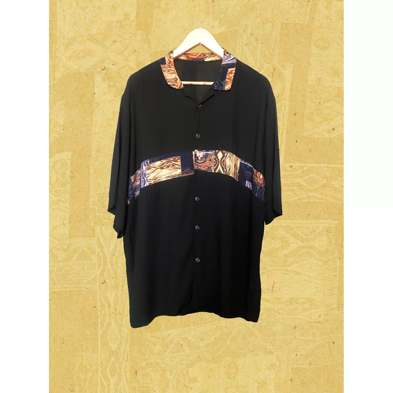 Loosefit Black Shirt w/ Beige Patterned Patching hover image