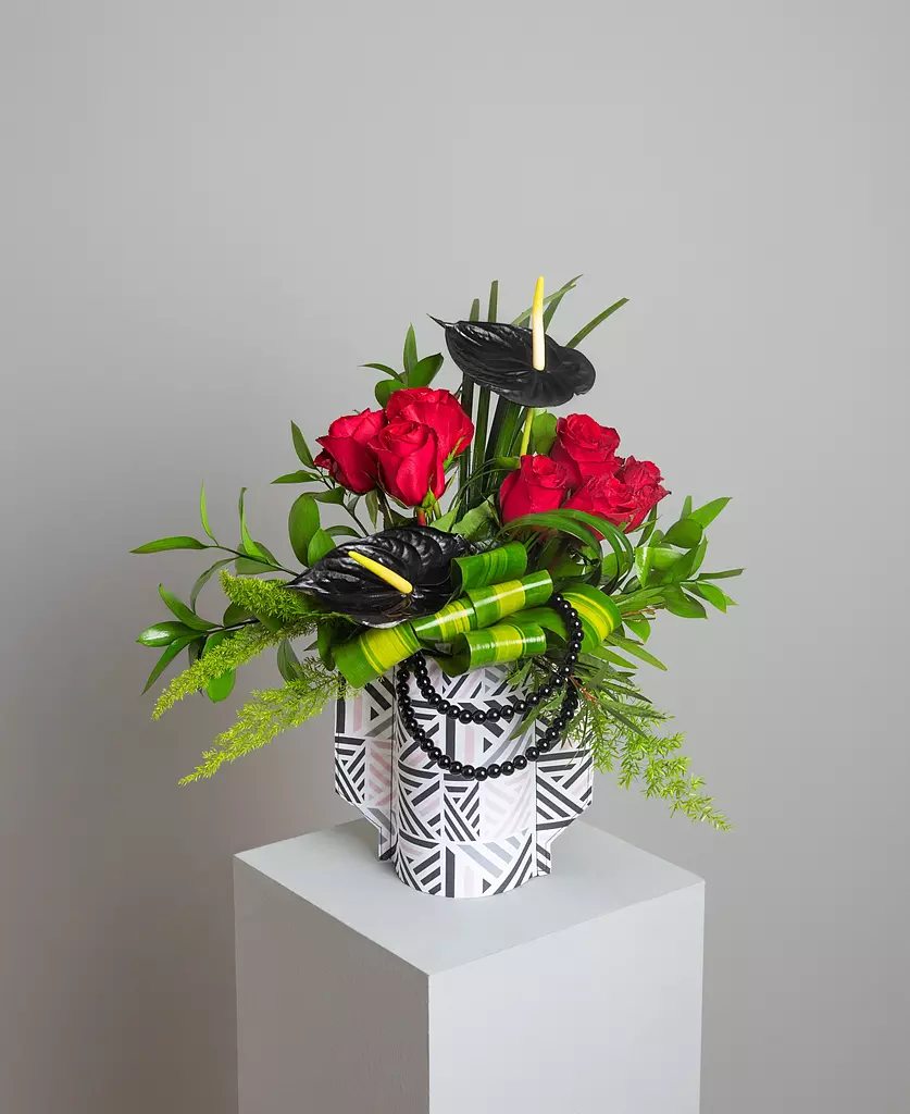 Red and Black Love Flower Vase