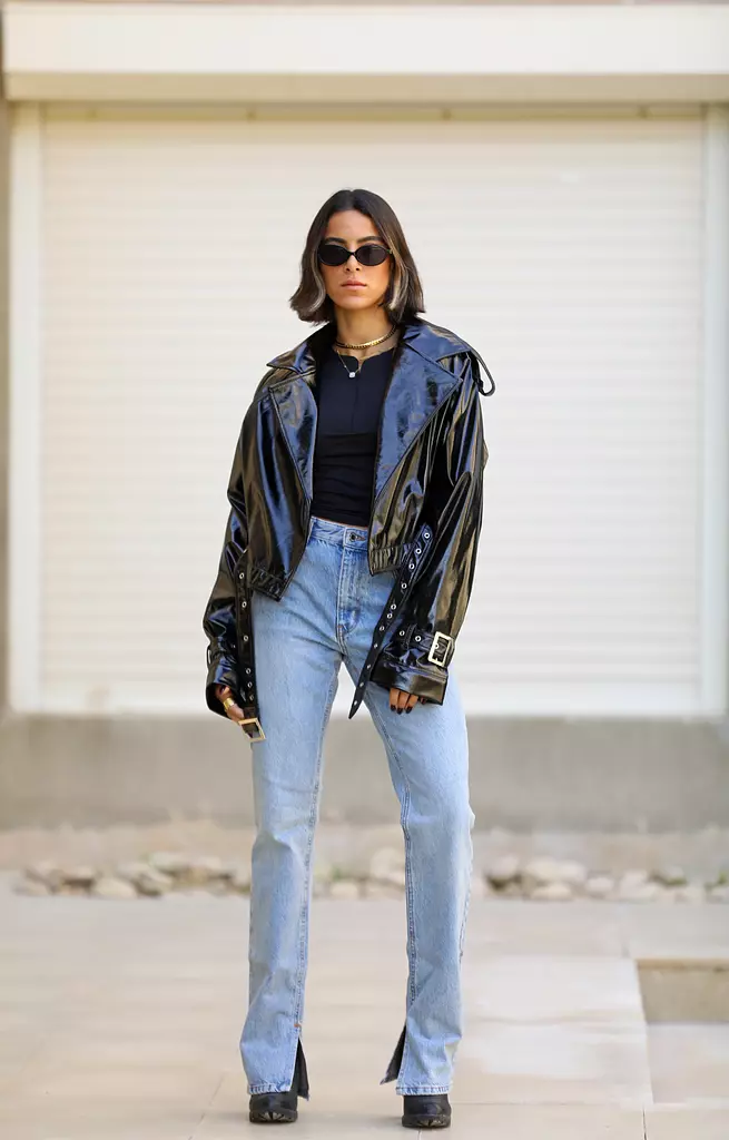 Black glossy cropped jacket 