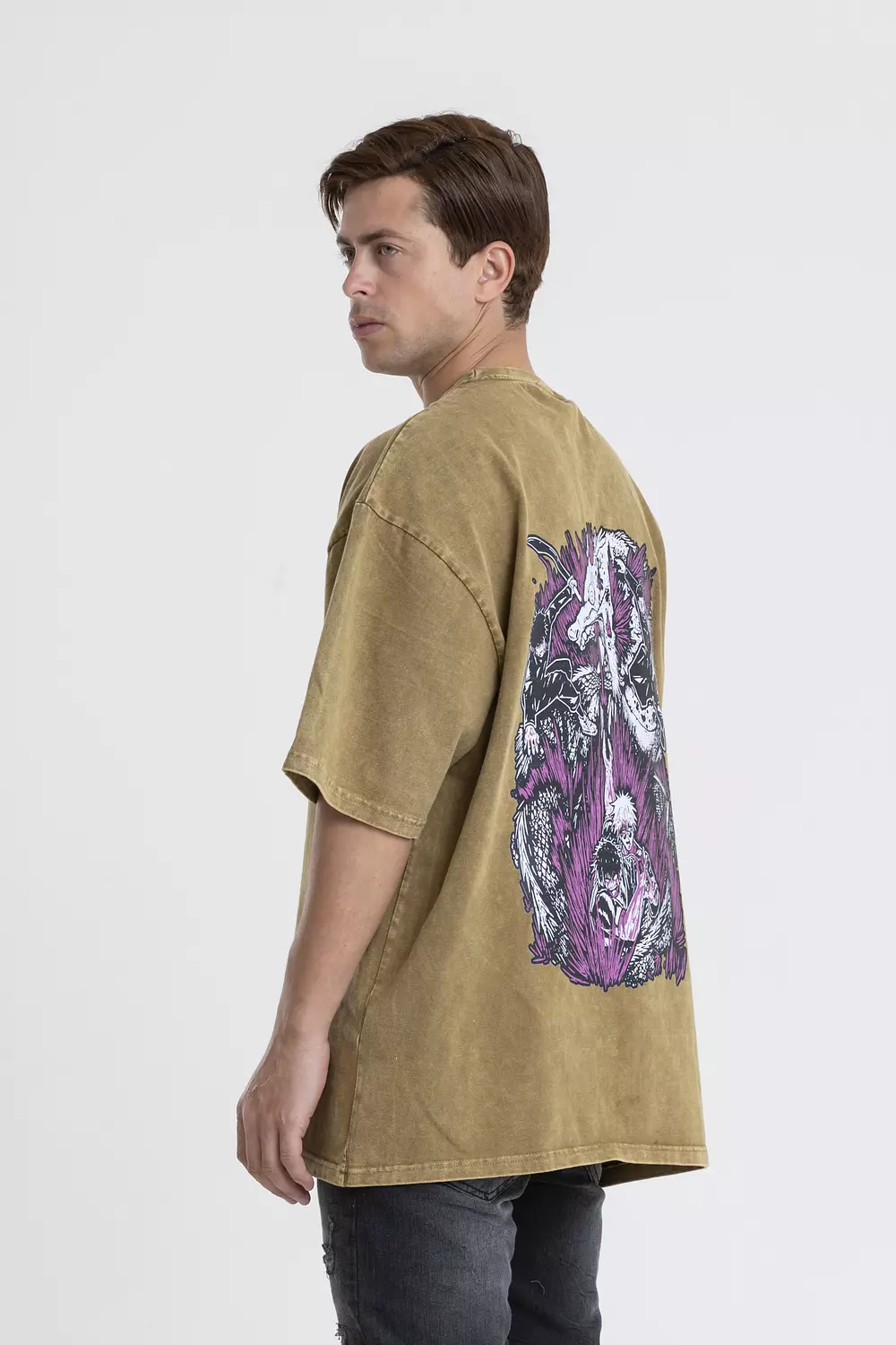 OVERSIZED WASHED COTTON T-SHIRT WITH CONTRAST PRINT BACK & FRONT 2