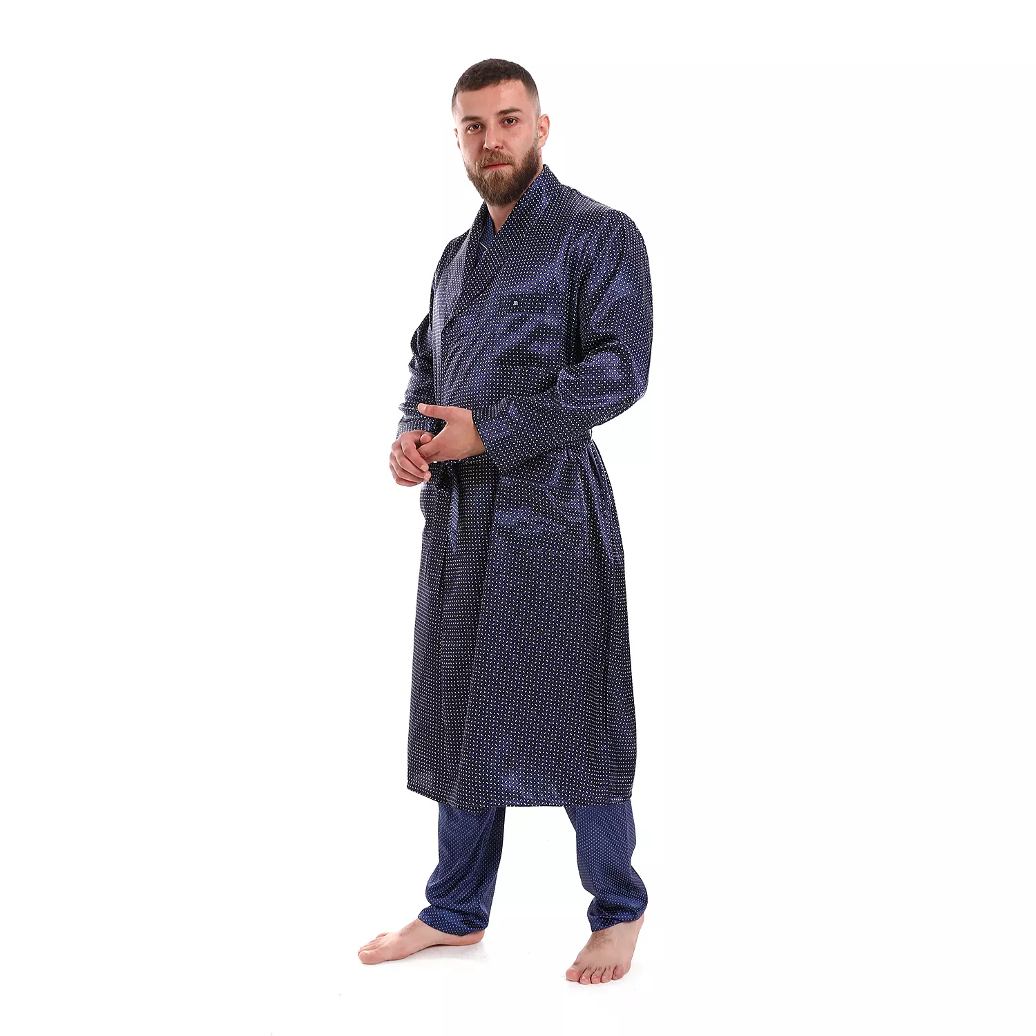 Men Satin Robe -White Dot 2