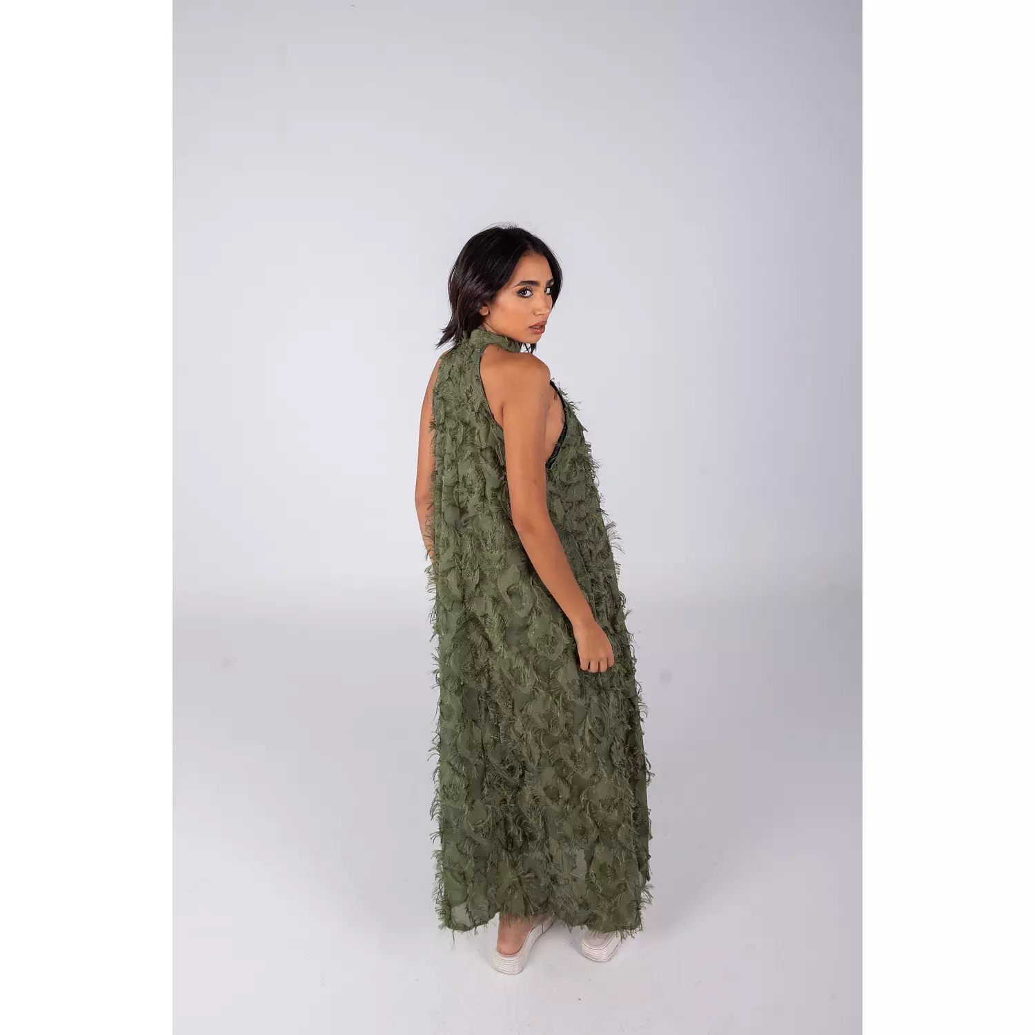 Dark Green Tassels Sleeveless Dress 4