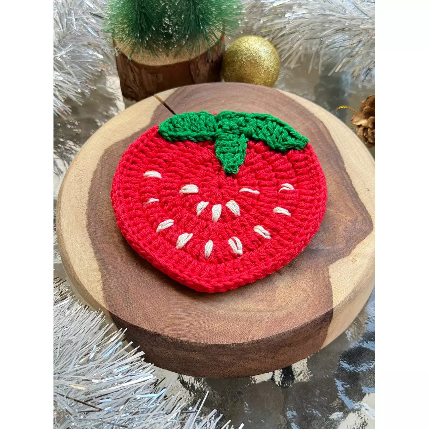 Strawberry crochet coaster hover image