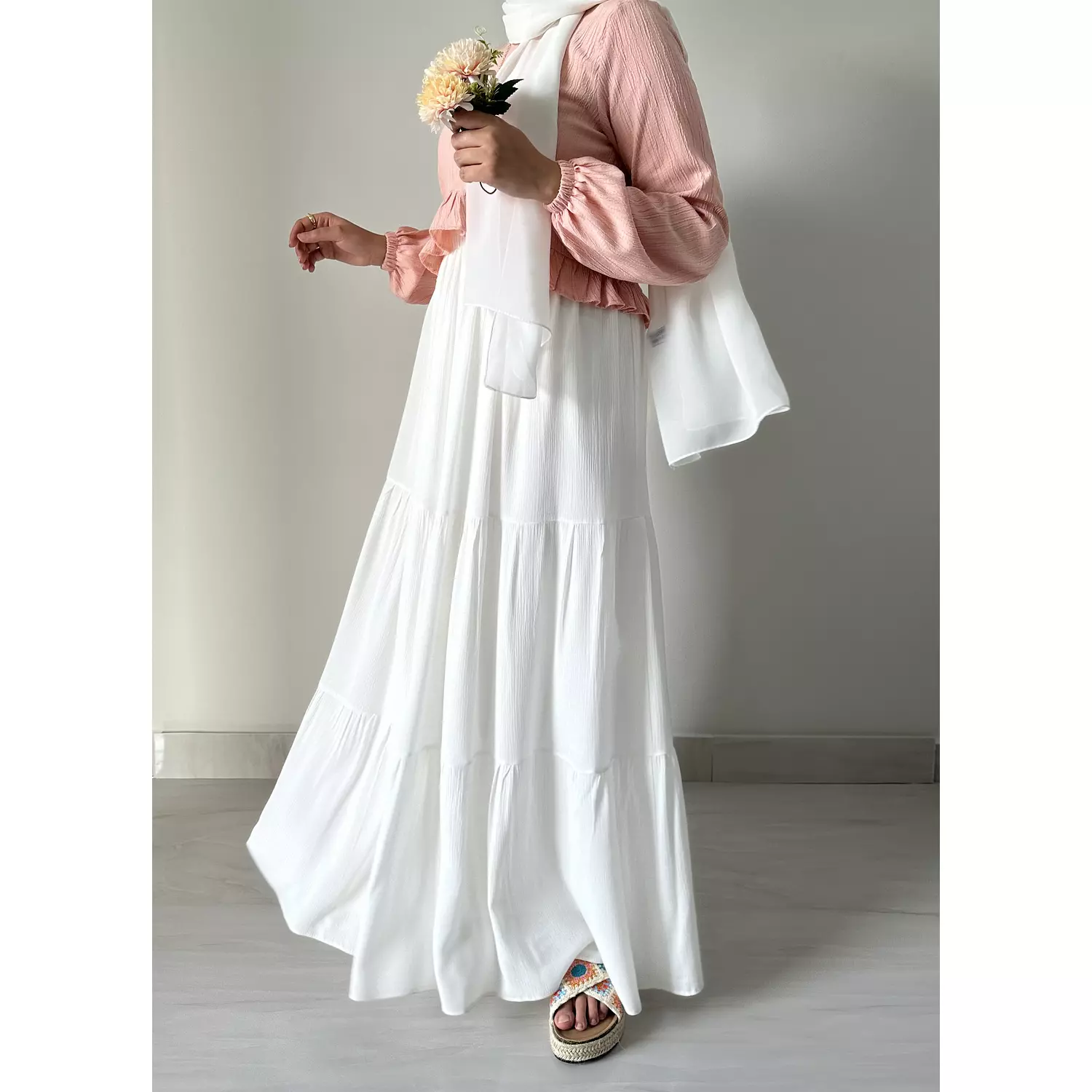 White cotton koresha skirt hover image