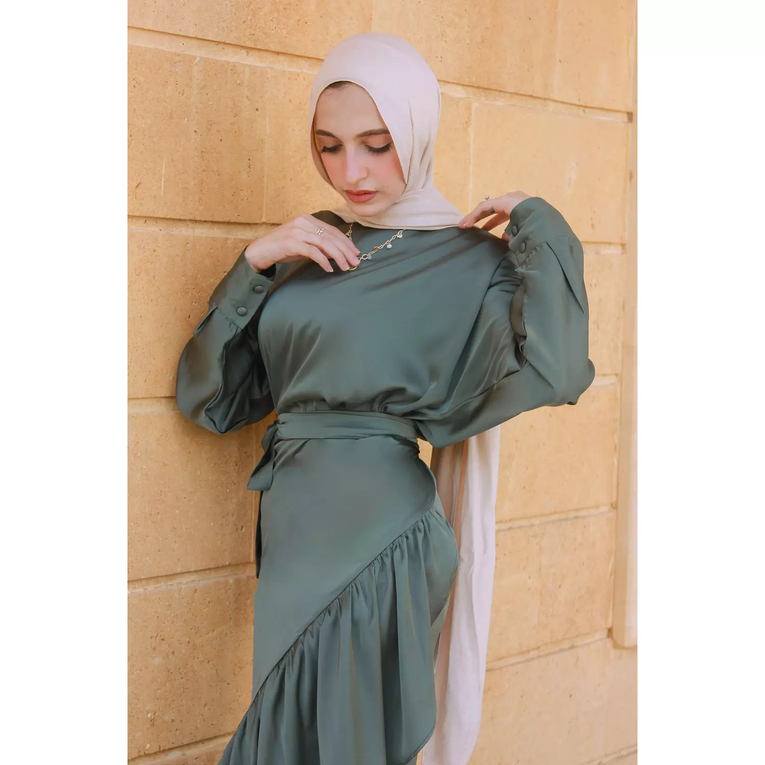 Olive Silky Skirt hover image