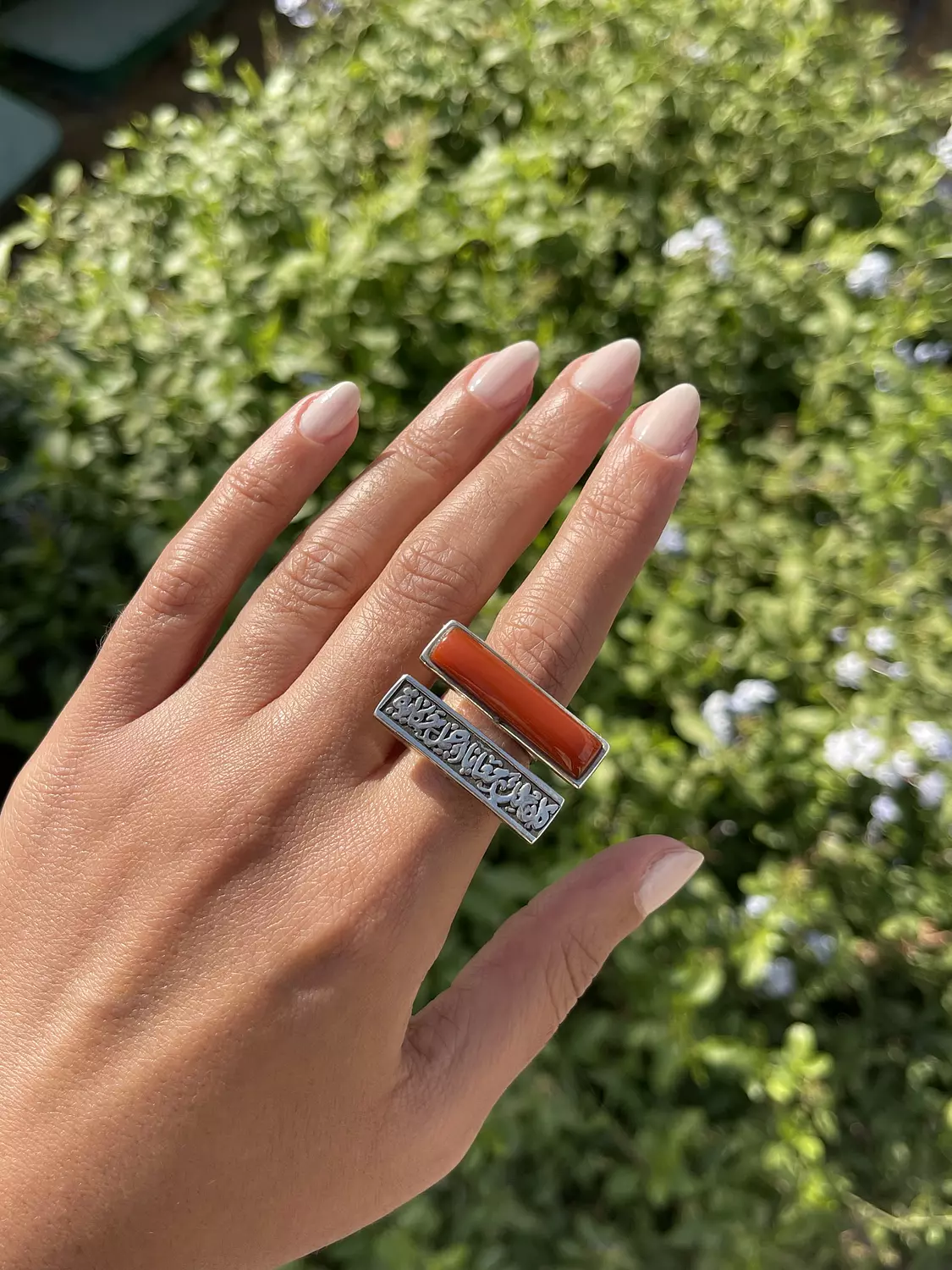 كان لك معايا اجمل حكاية Silver ring with agate stone free size hover image