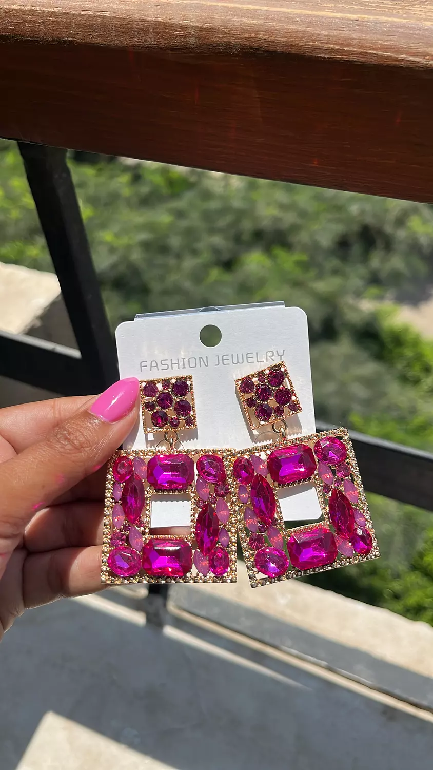  Rhinestone Pink Earrings hover image