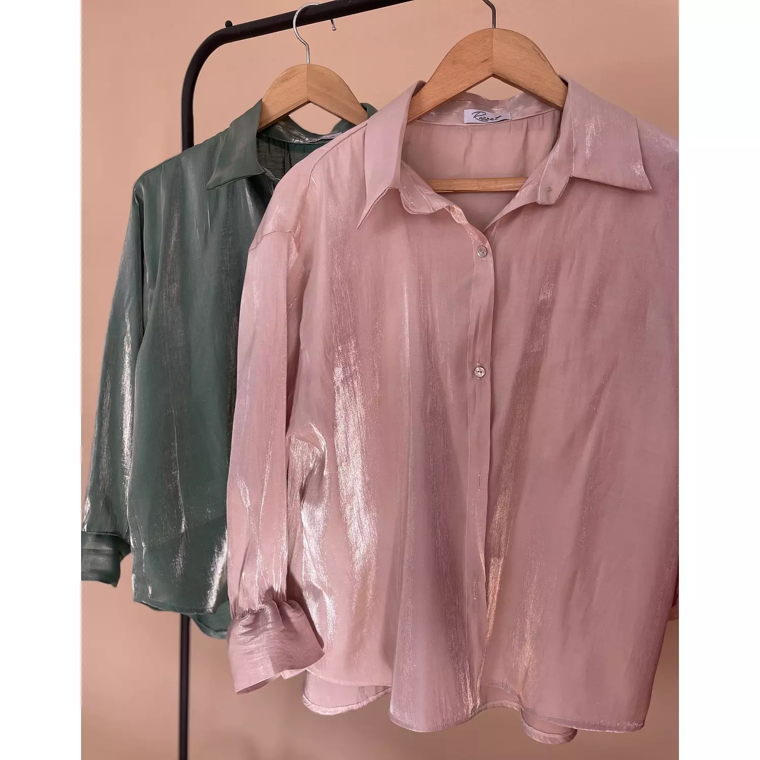 Oversized Metallic Shirt - Pink Shimmer hover image