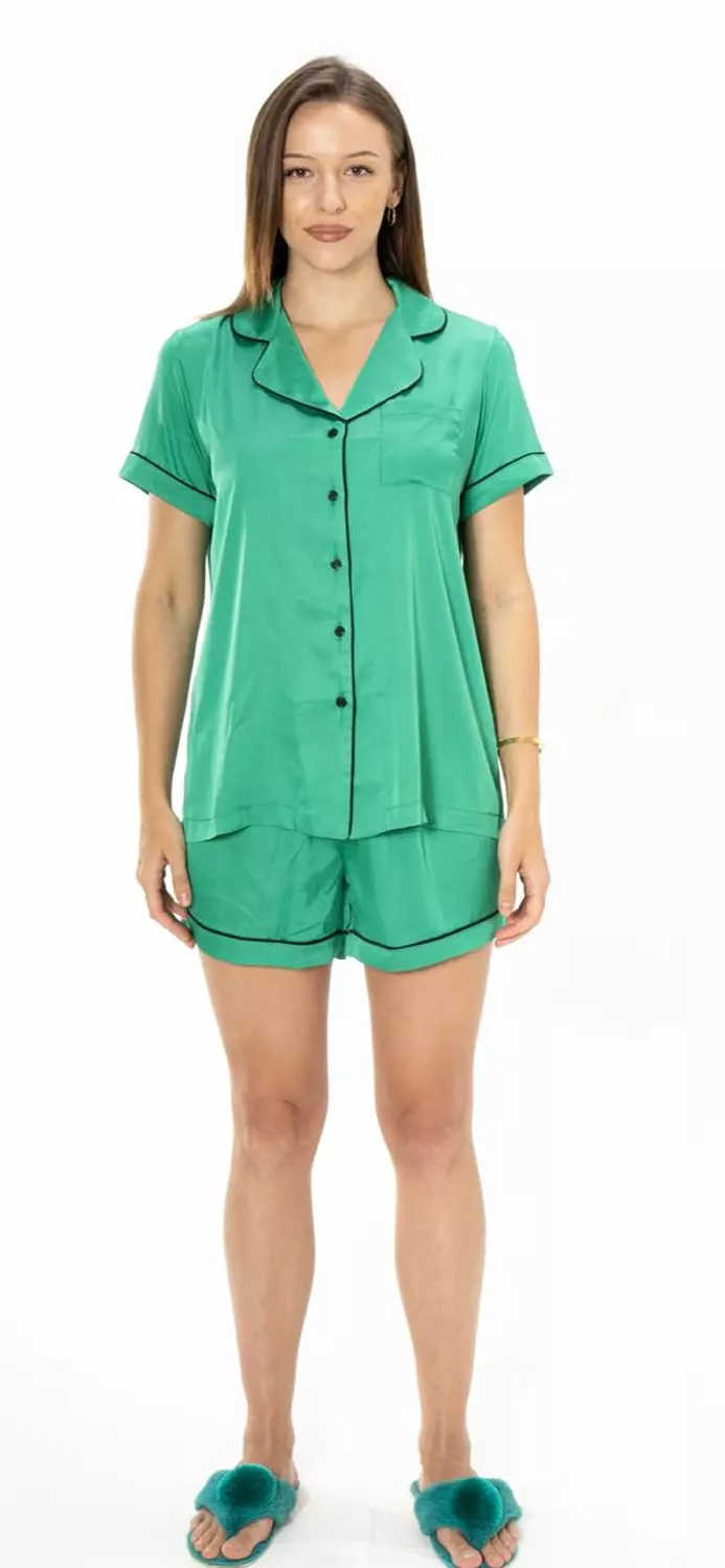 Off Day Green Satin Short Set hover image