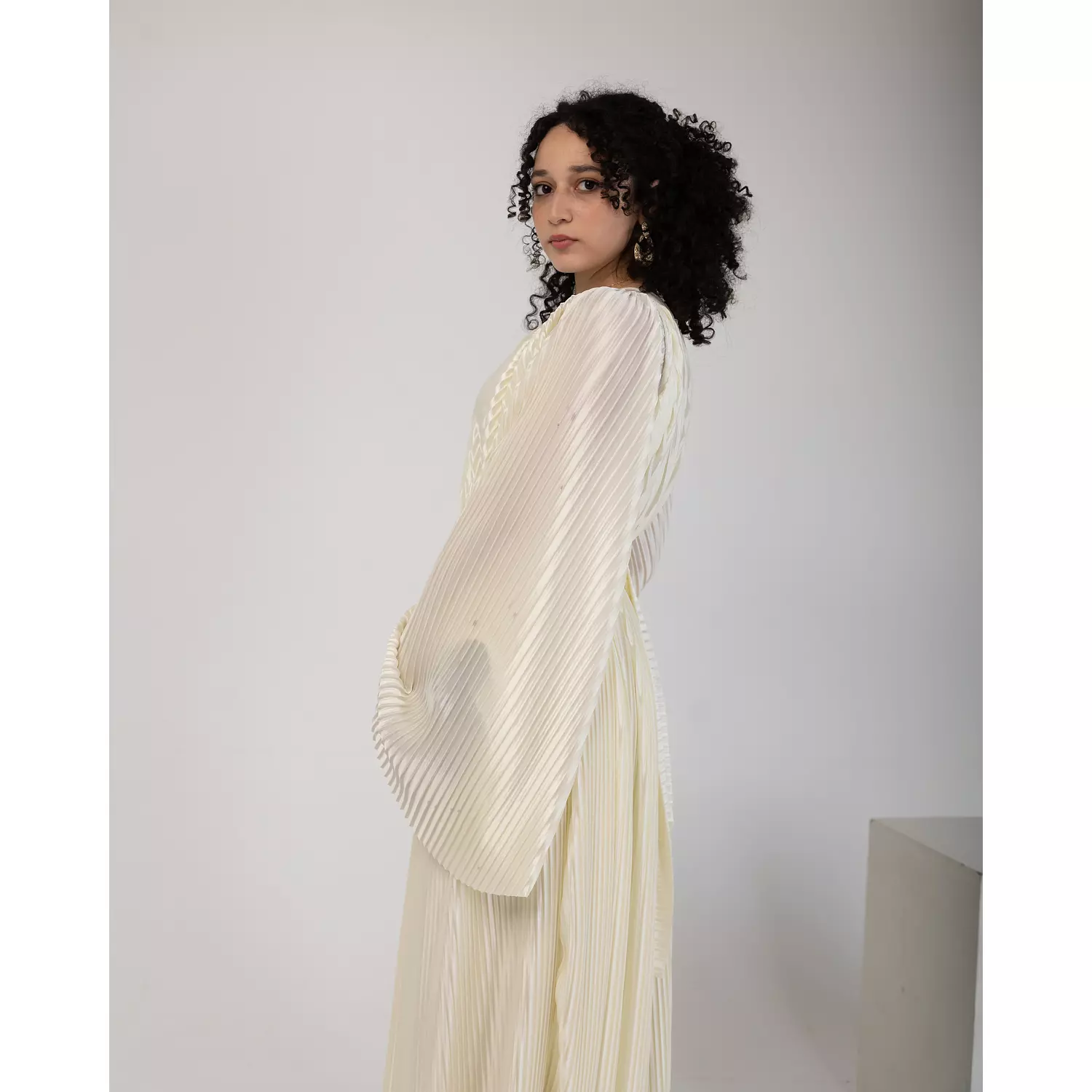 Off White Pleated Satin + Plain Scarf hover image