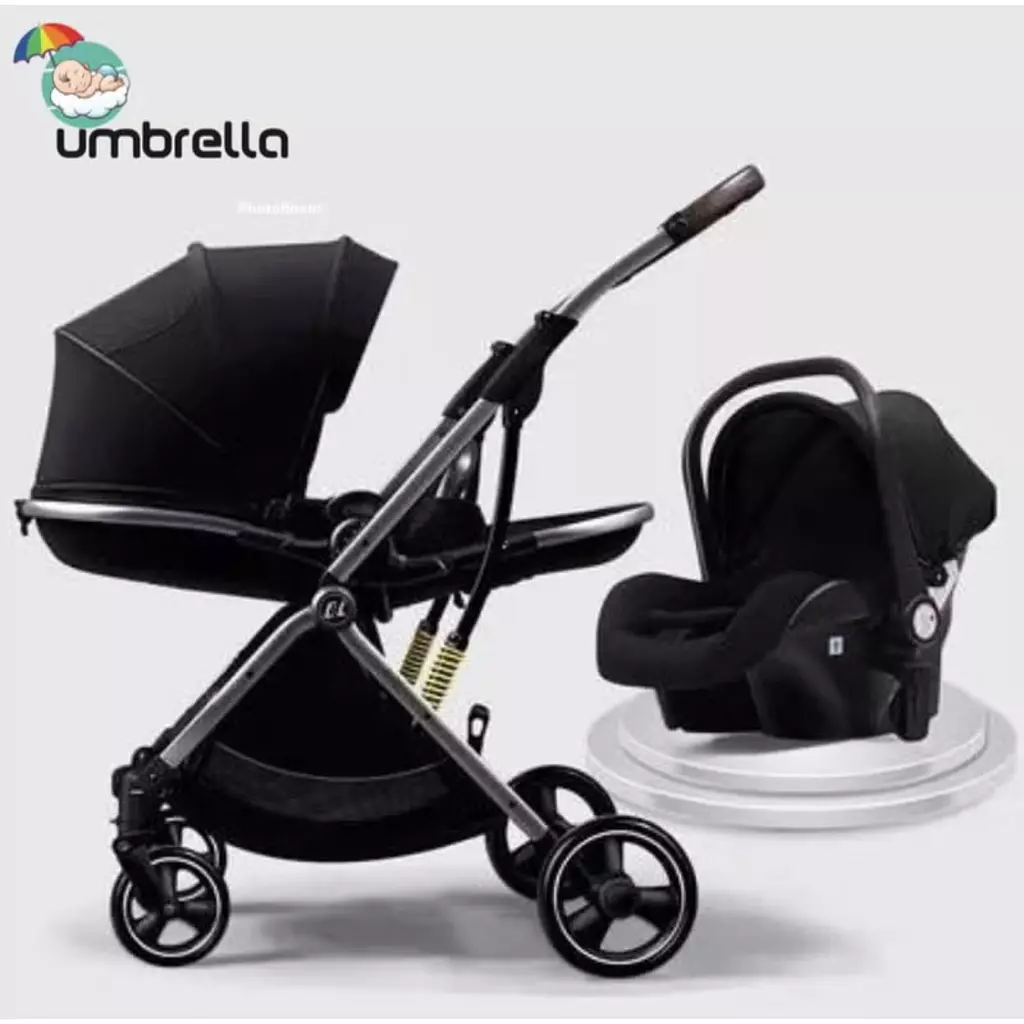  Stroller Umbrella X9 with carseat Luxury In Two Directions - Black