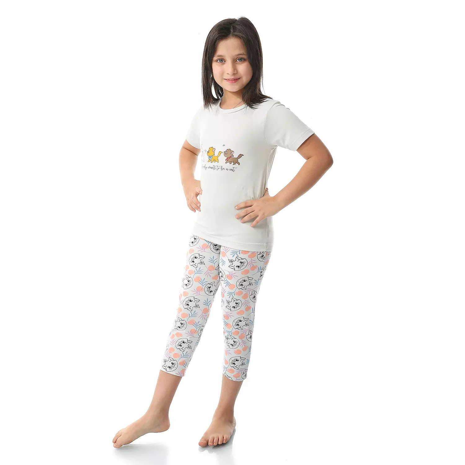 Girls Cat Pajama - Light Grey  1