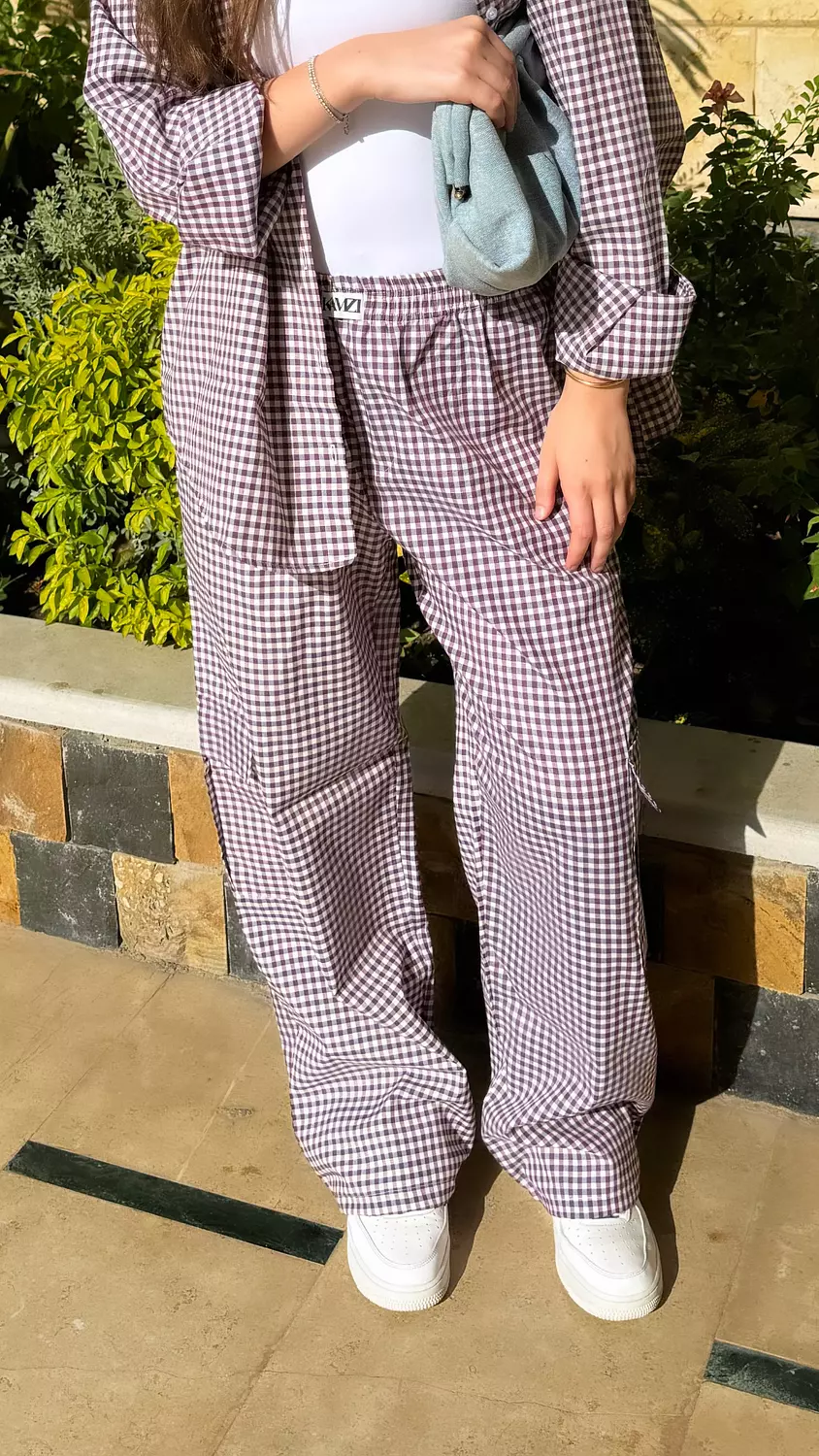 Purple gingham squared cargo pants   1