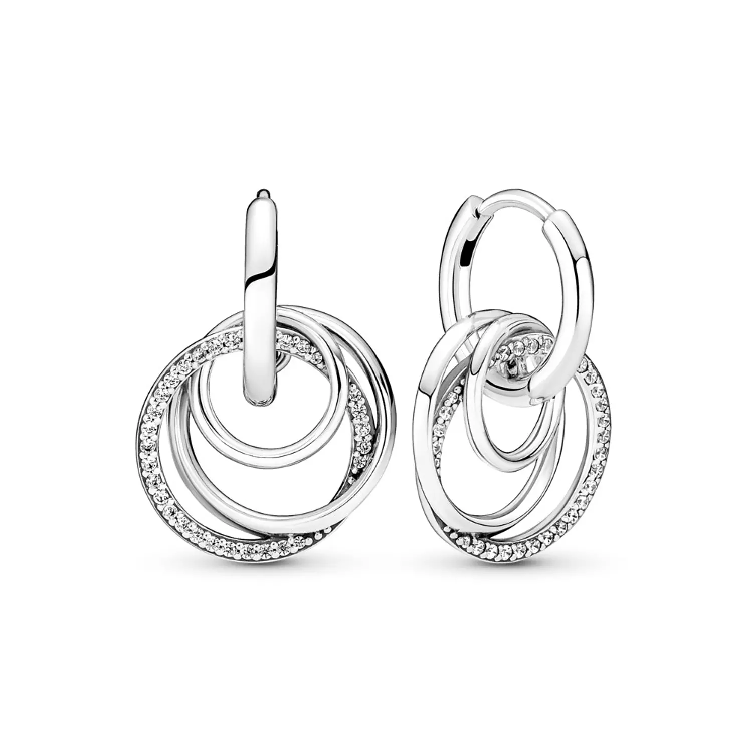 Encircled sterling silver hoop earrings with clear cubic zirconia hover image