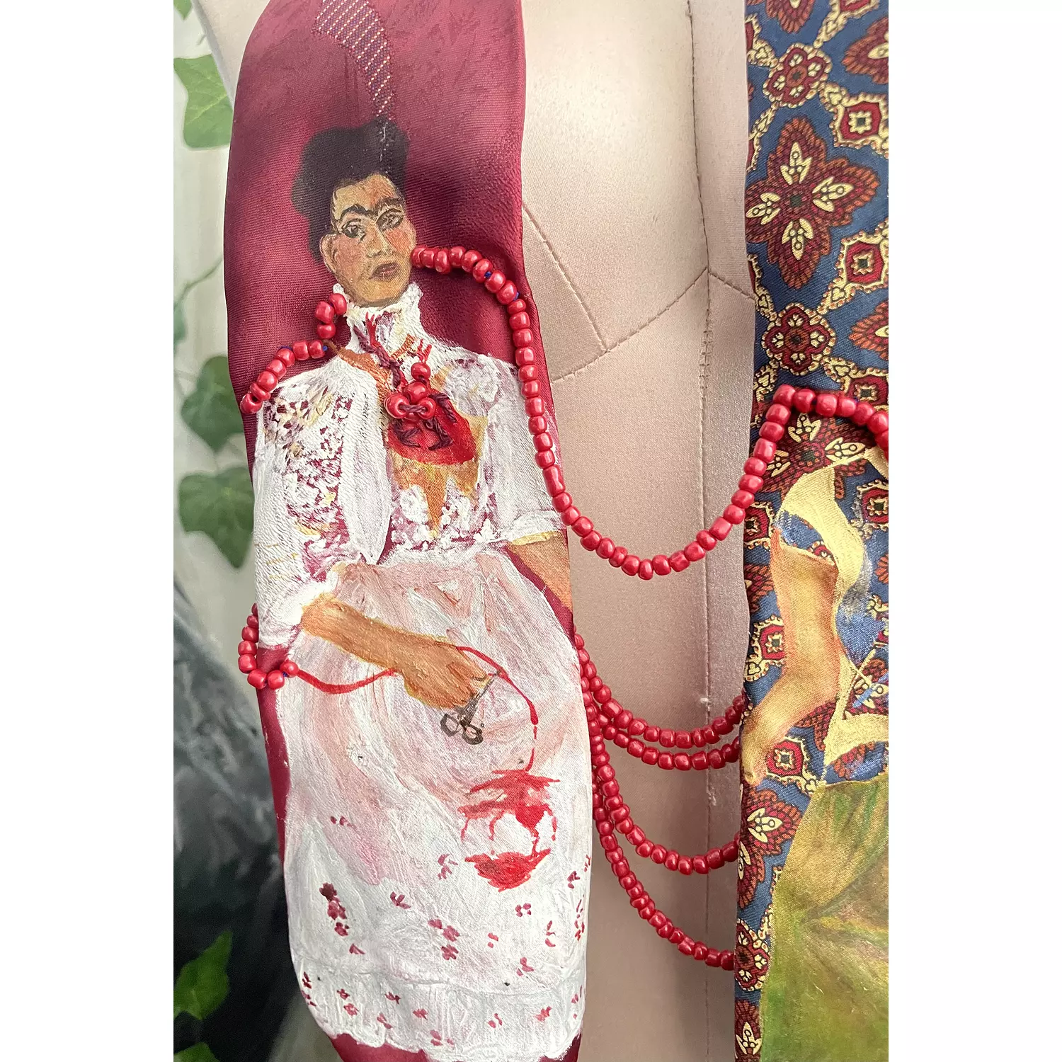 Frida kahlo “self portrait “ hand painted & embroidered cravats  2