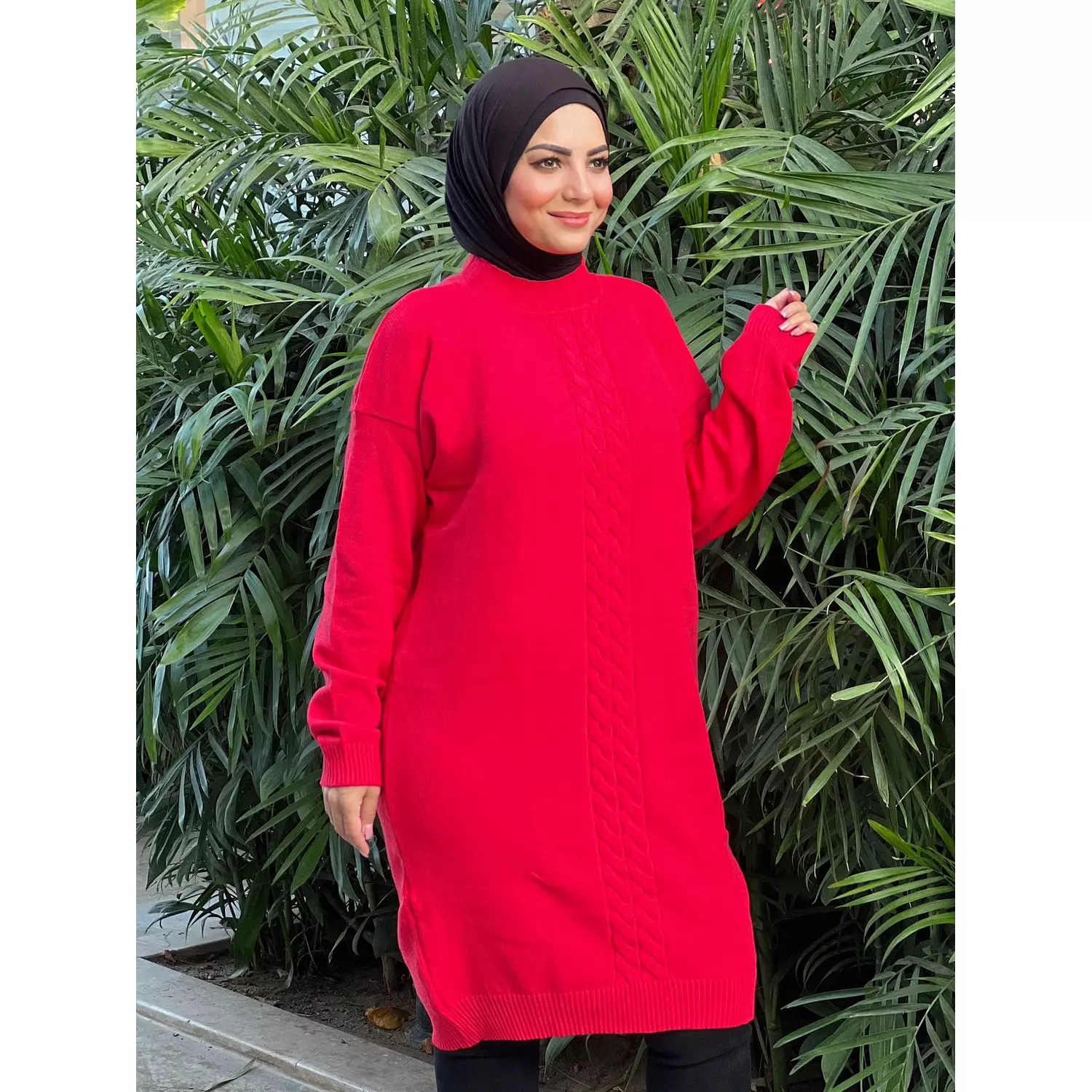 Knitted Tunic Dress - Red hover image
