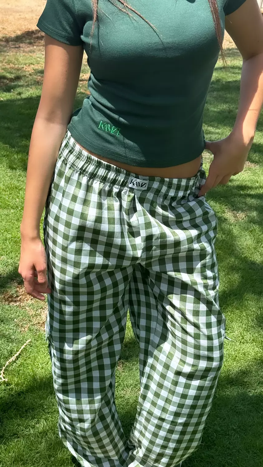 Green gingham squared cargo pants   2