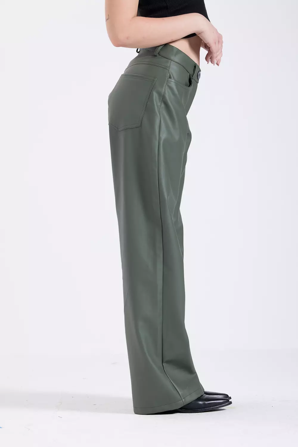 Olive Green Leather Pants 3