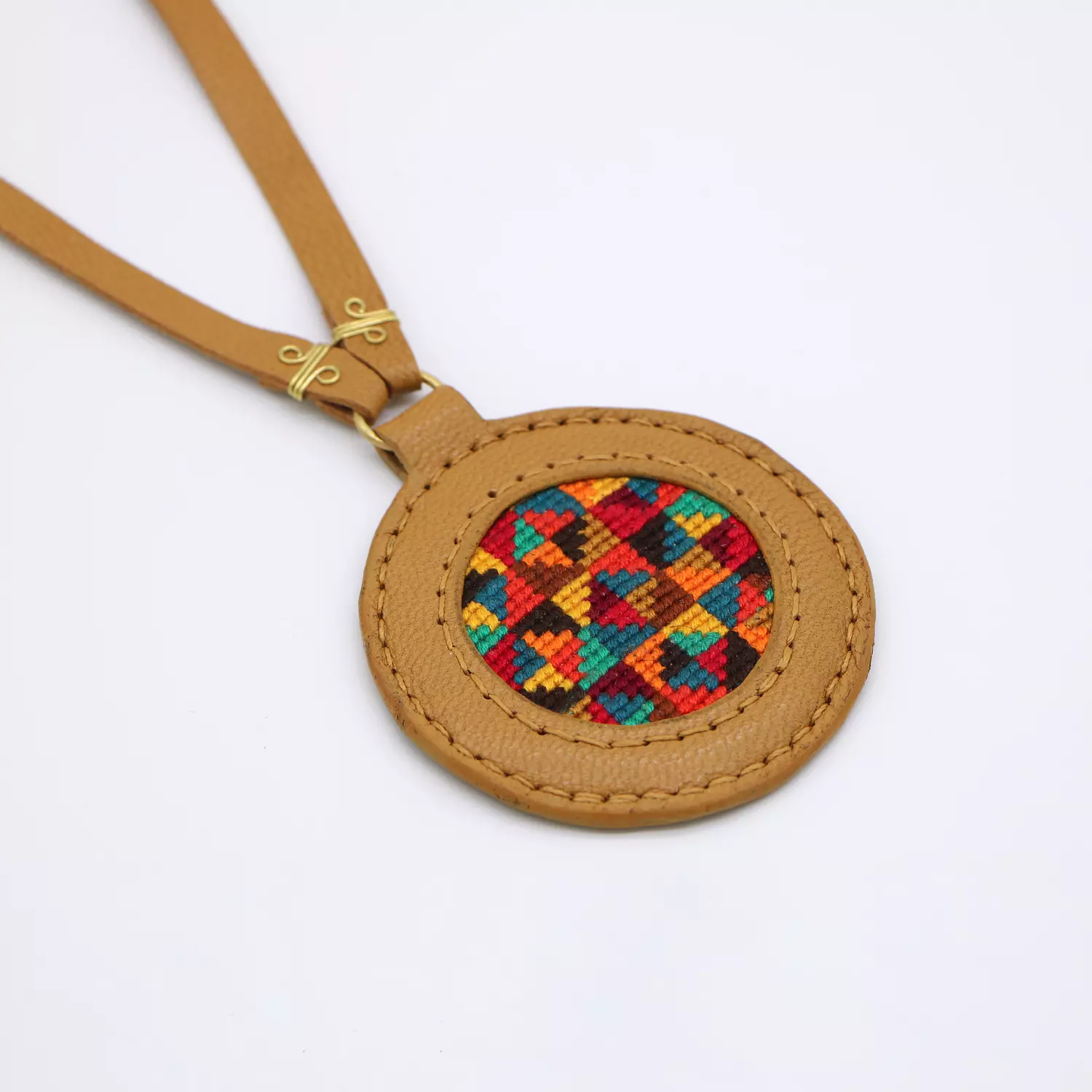 Genuine leather necklace with colorful Cross-stitching hover image