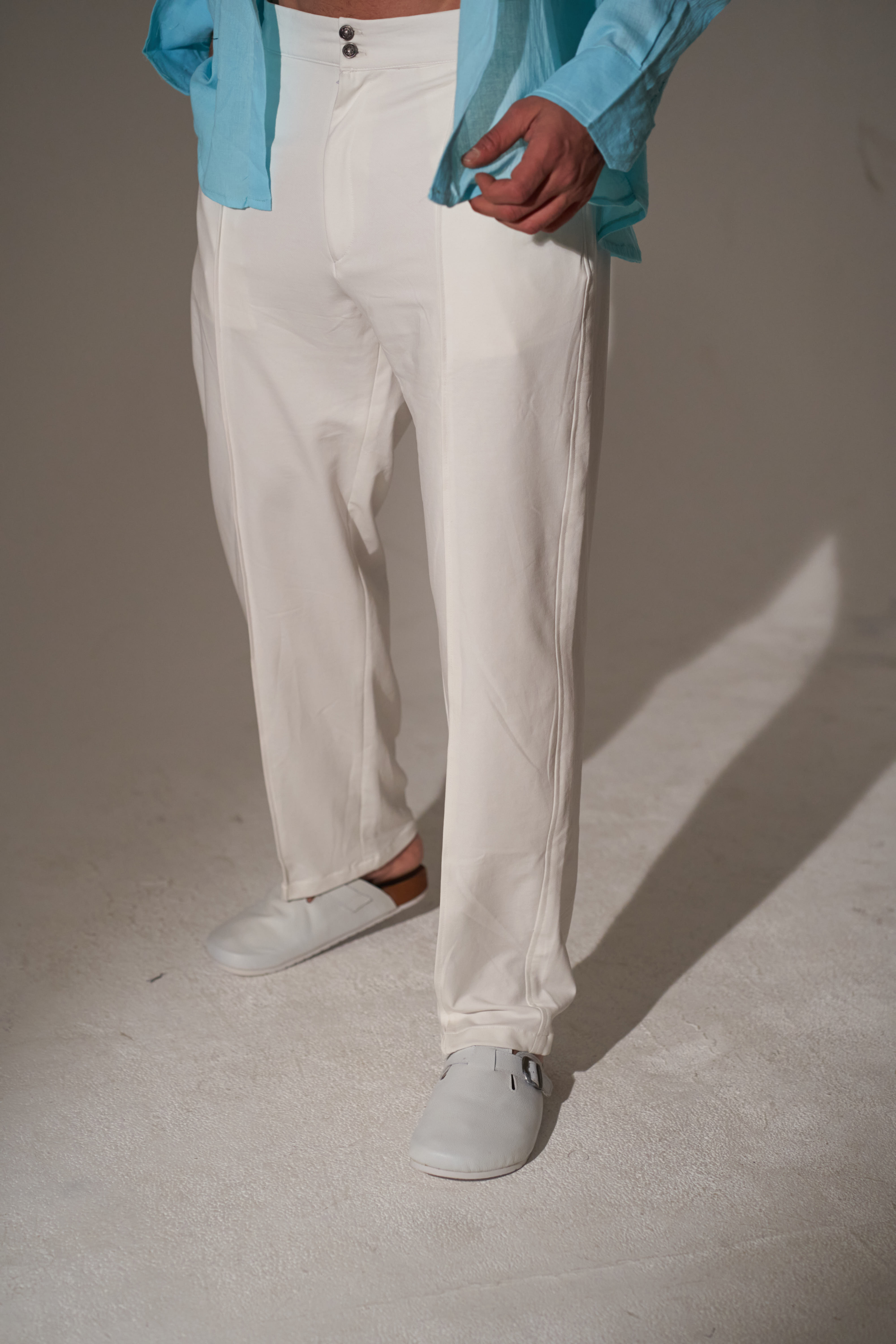 White Cotton Casual Pants