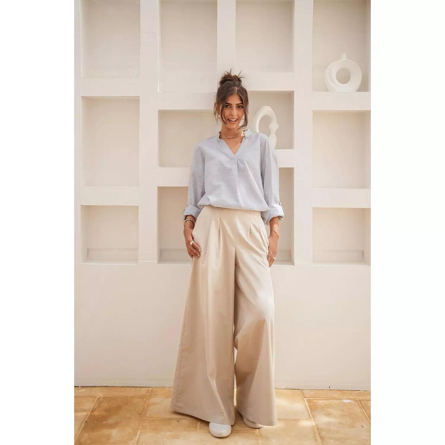 City Flow Wide Leg Pants Beige 6