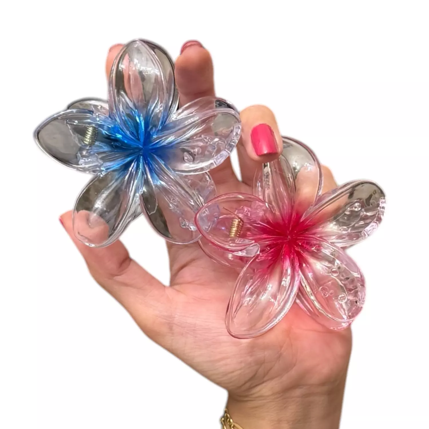 Clear Blue/Pink 1 Pc Flower Claw Clip 1