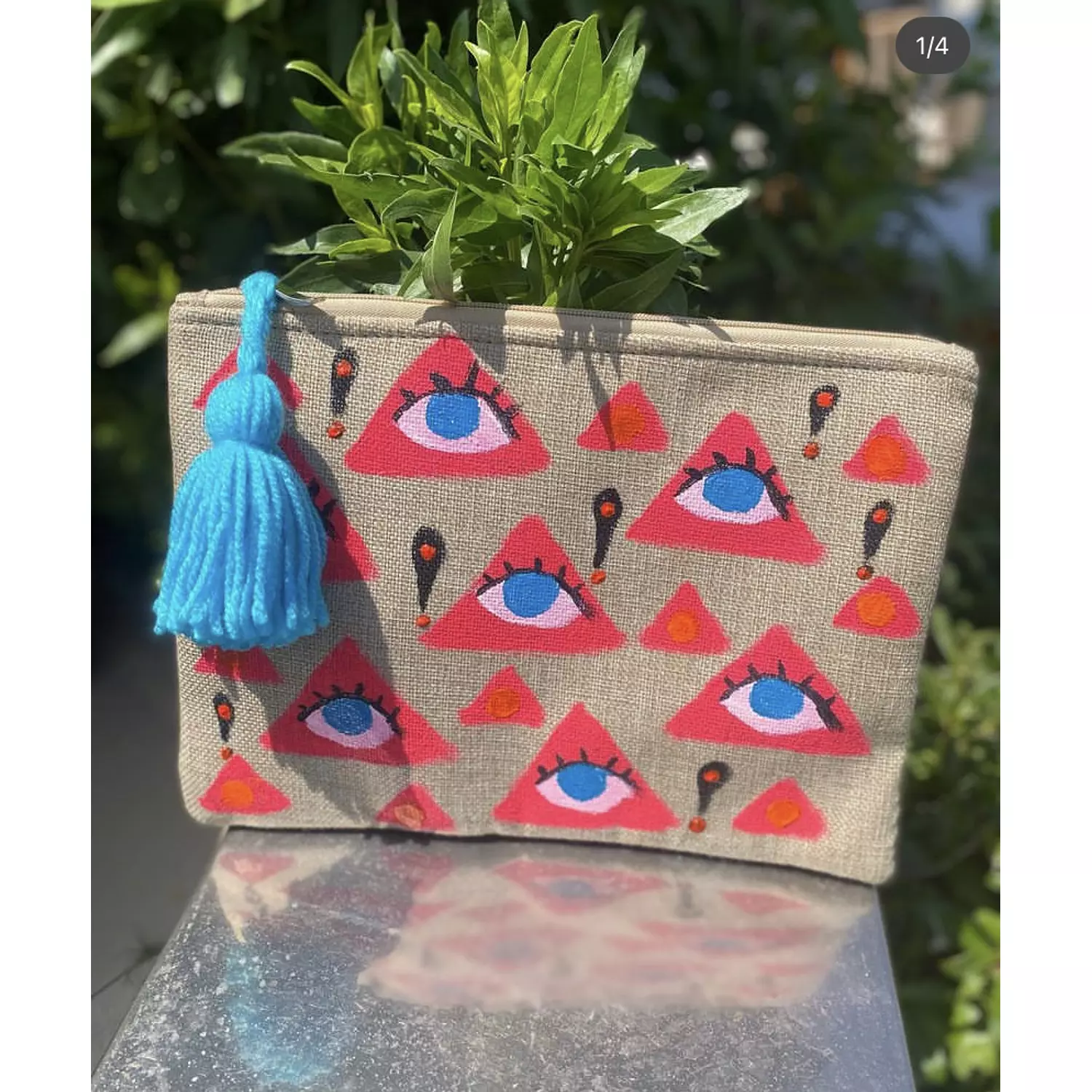 Eye in a Triangle Hand-Painted Burlap Pouch by order 2