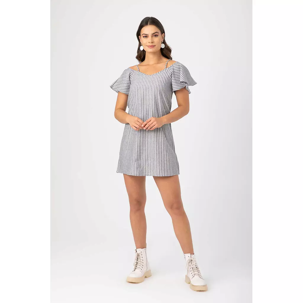 SHORT STRIPPED LINEN DRESS