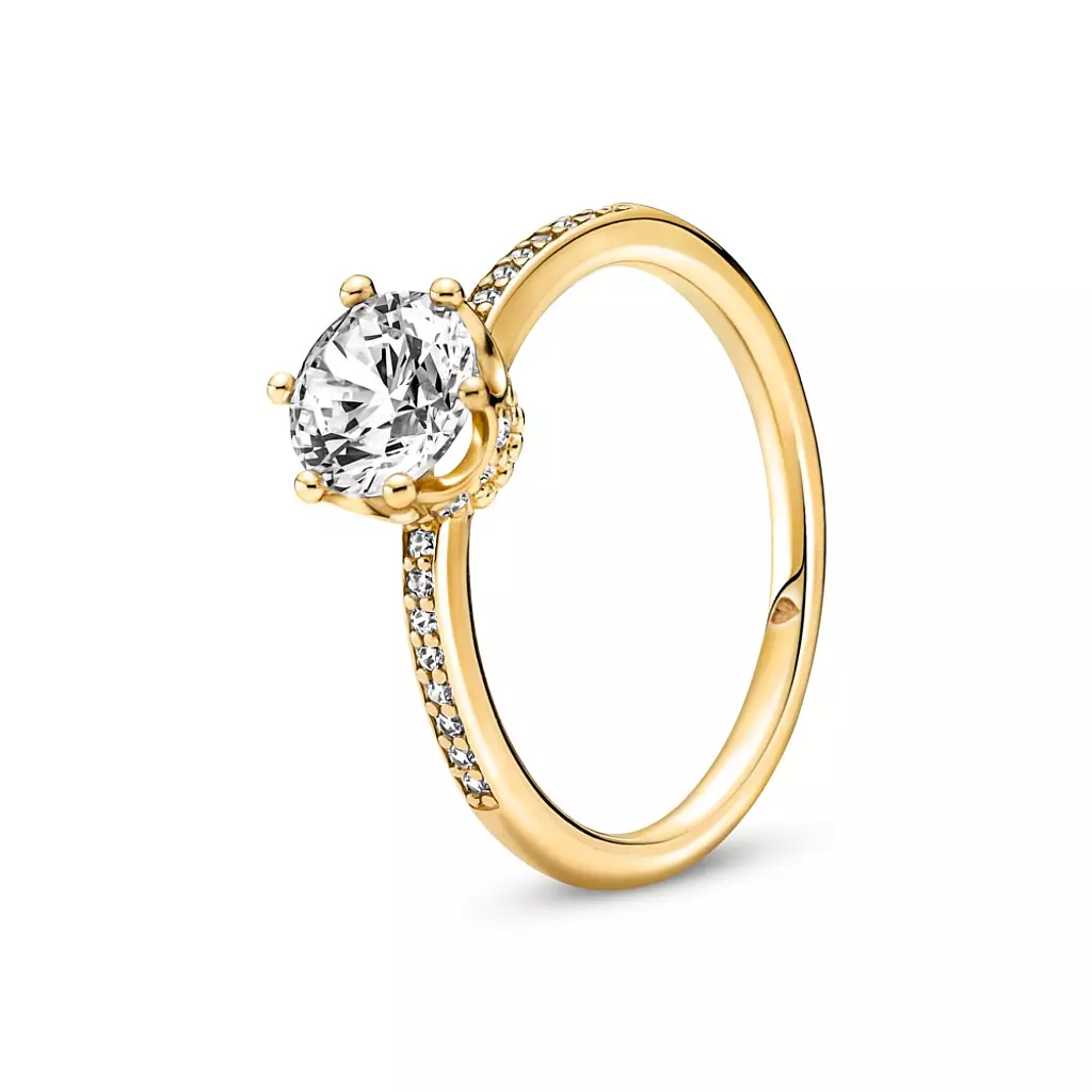 Crown 14k gold-plated ring with clear cubic zirconia