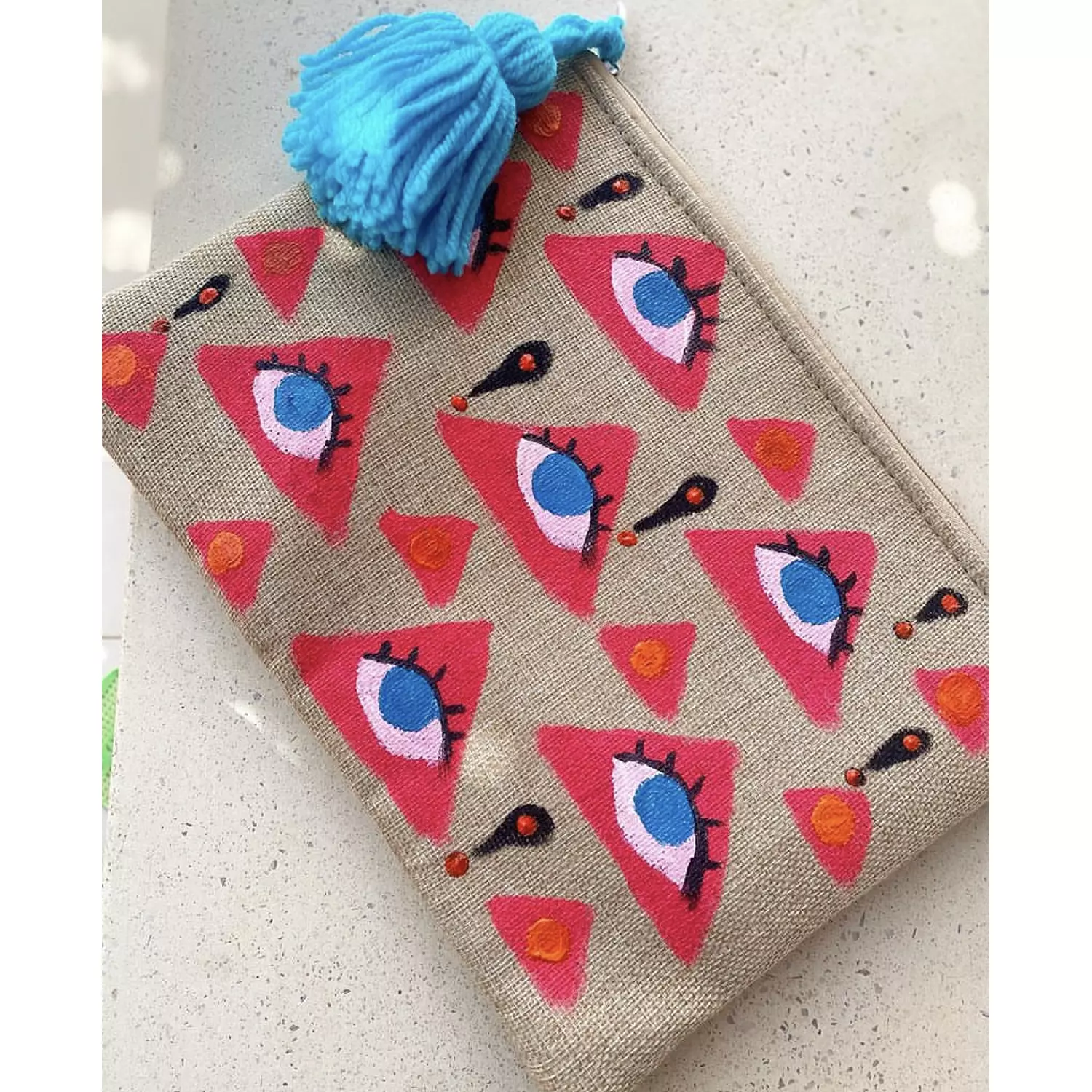 Eye in a Triangle Hand-Painted Burlap Pouch by order 4