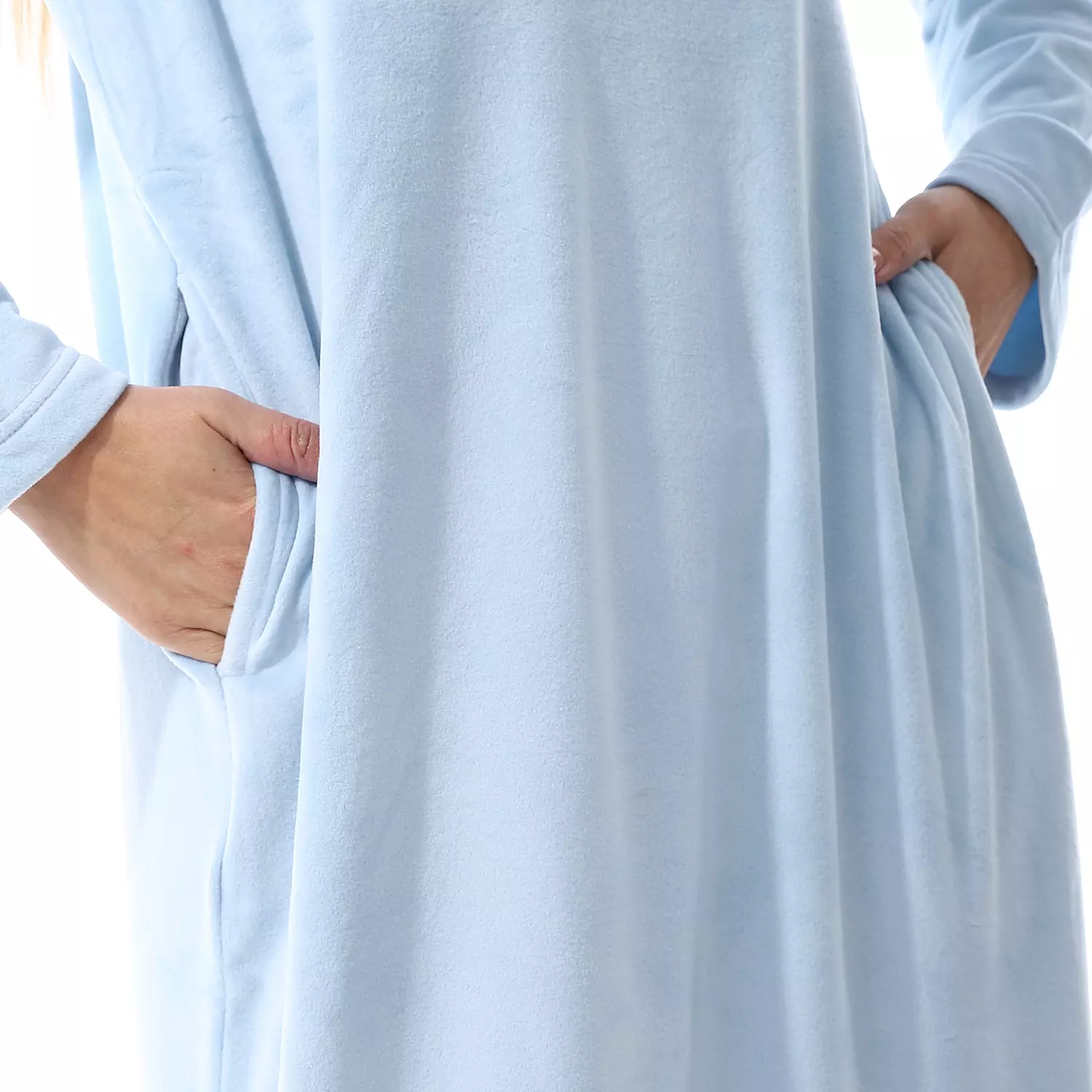 Shorto Collar Fleece Flower Embroidery Nightgown - Baby Blue - 2645  4