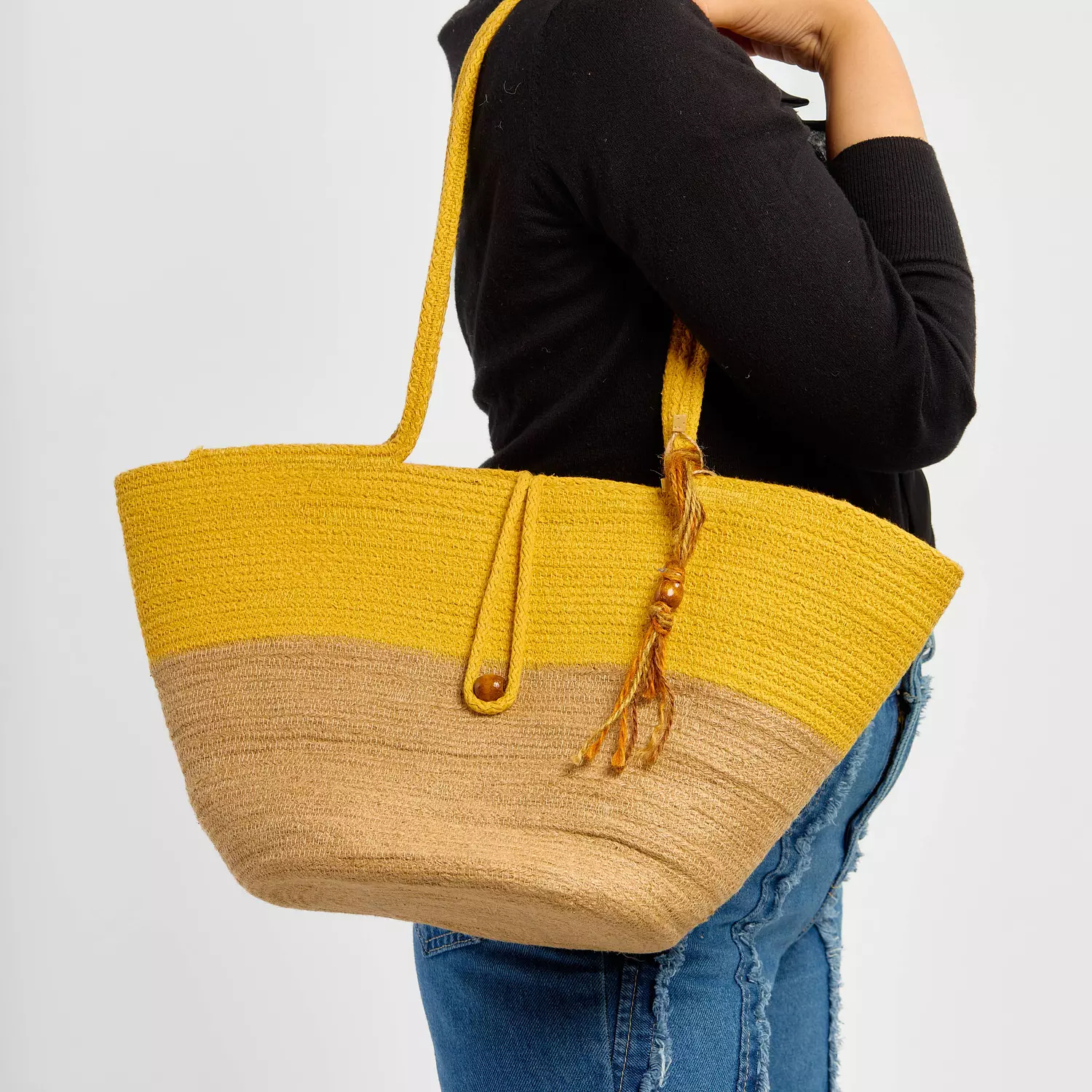 Shoulder Bag - Yellow & Jute hover image