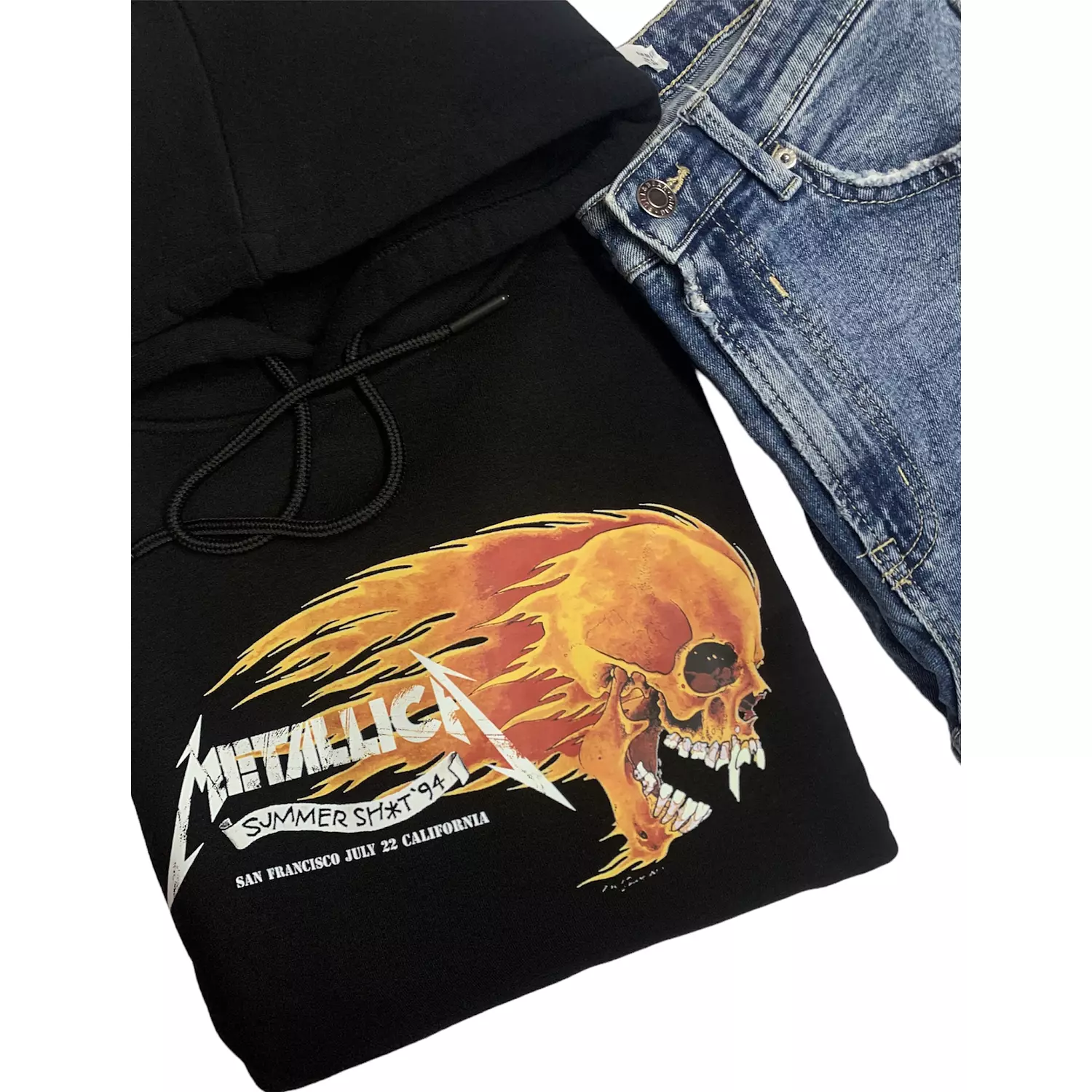 Metallica flaming cheap skull hoodie