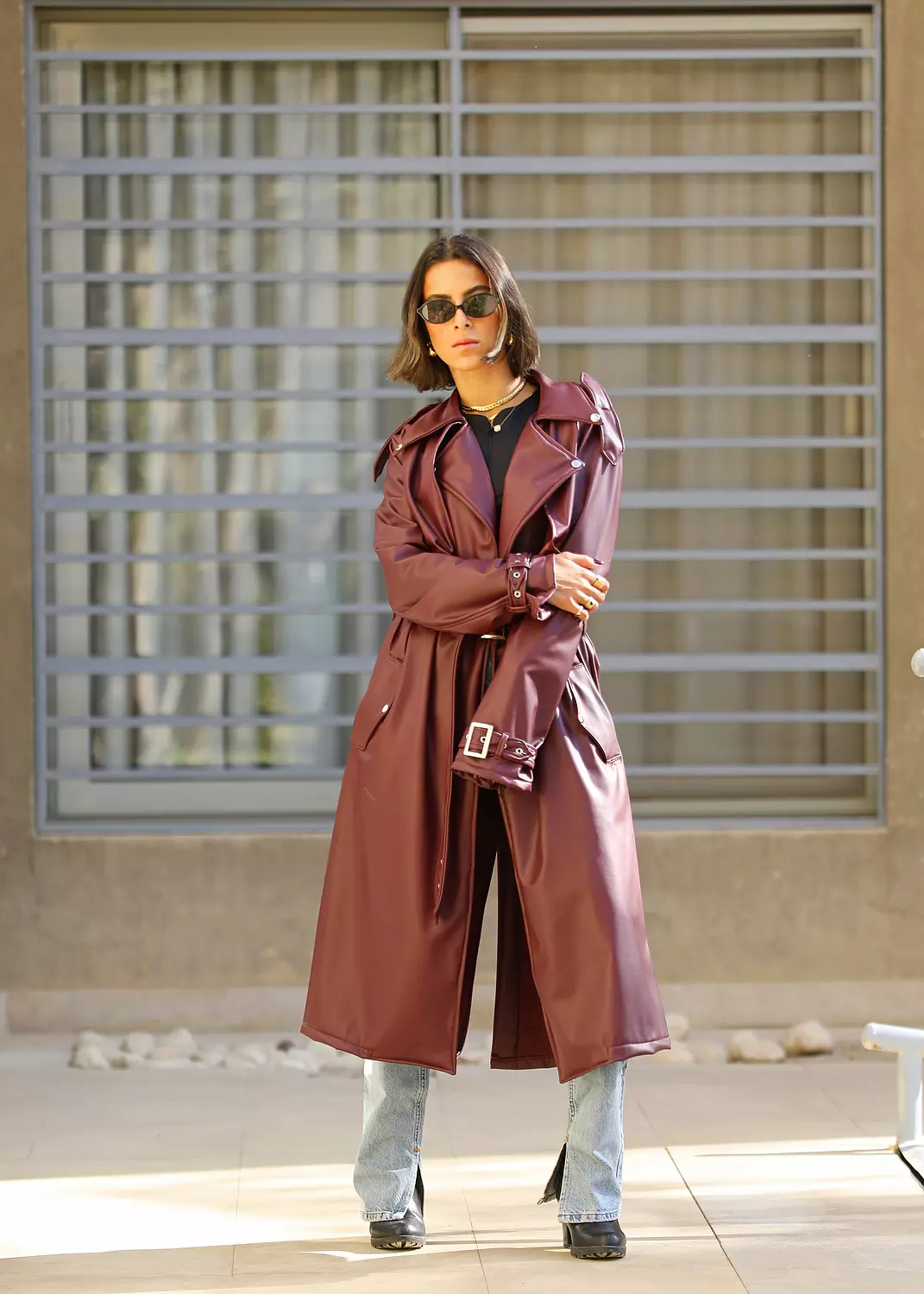 burgundy leather trench coat-2nd-img