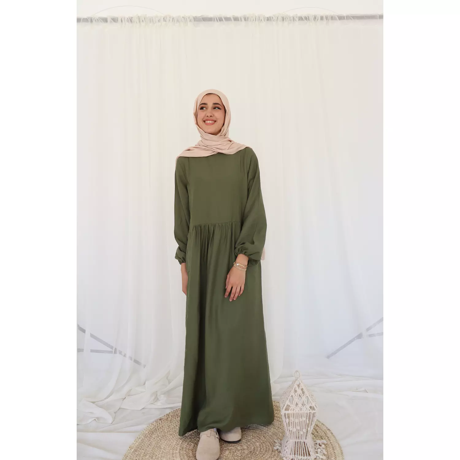 Olive Flowy Dress hover image