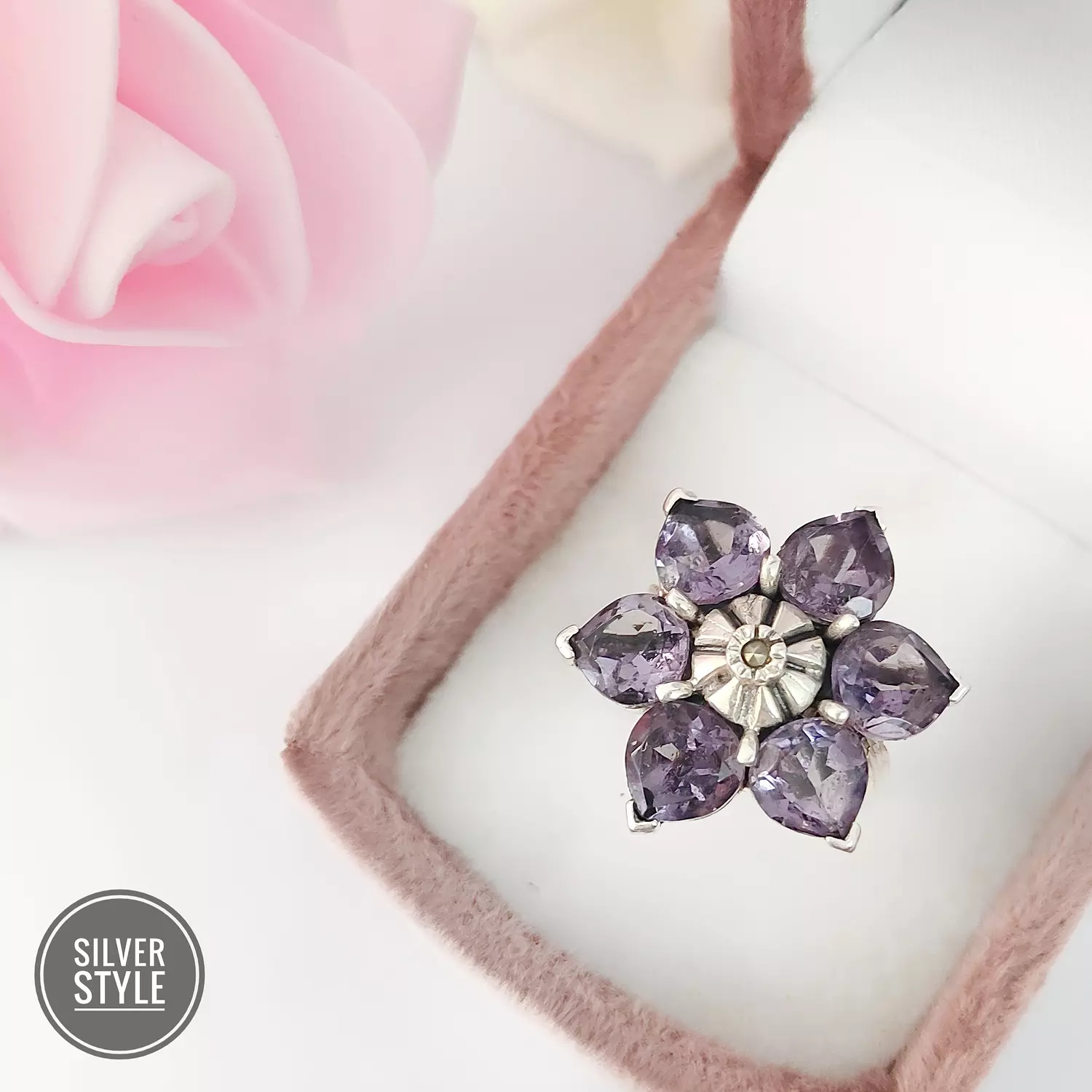 Amethyst flower Ring hover image