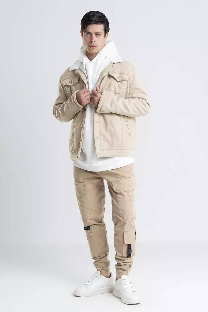 Borg Collared Gabardine Trucker Jacket