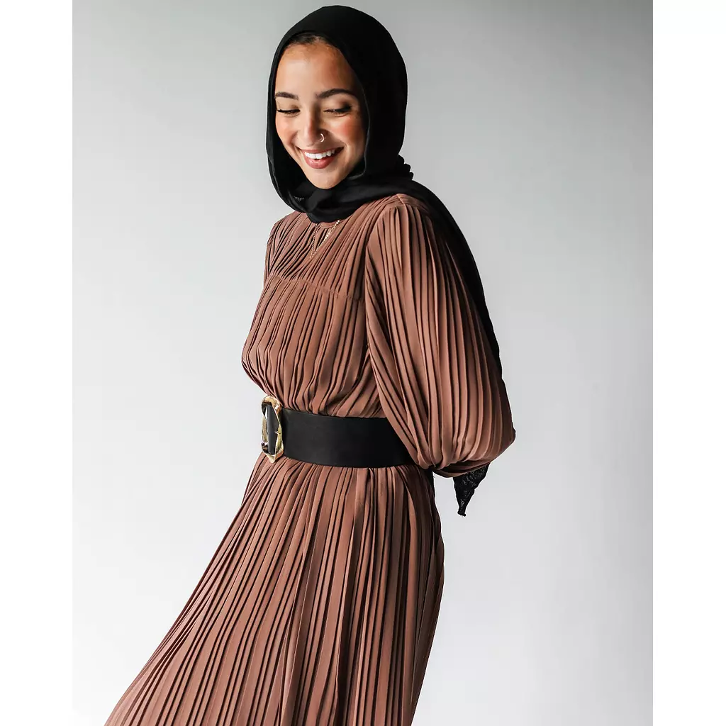 Brown Pleated Dress 