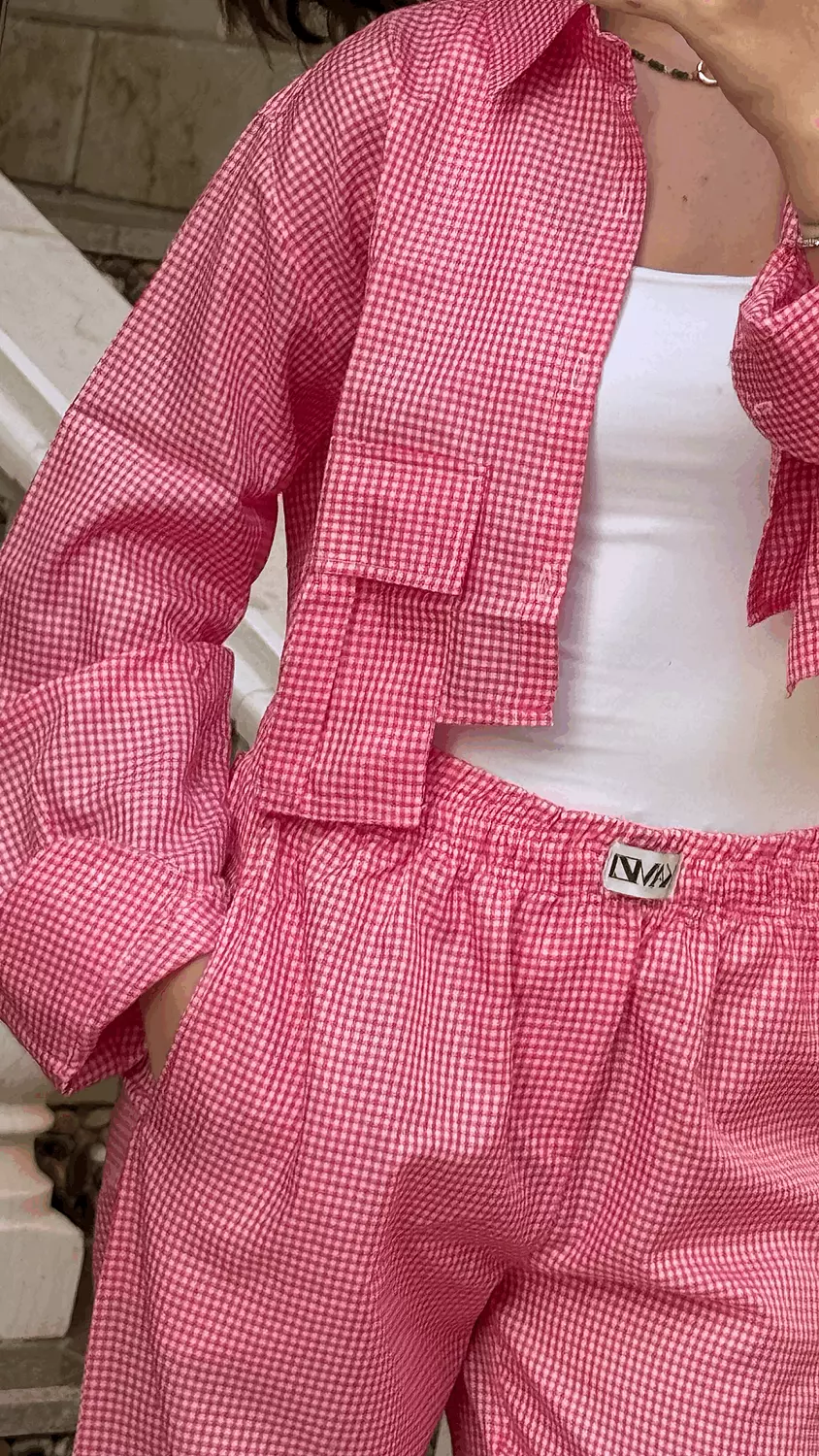 Baby pink gingham striped shirt    2