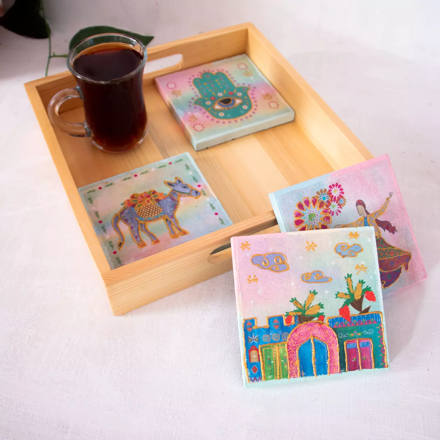 Charm of Egypt  coasters wooden tray   2