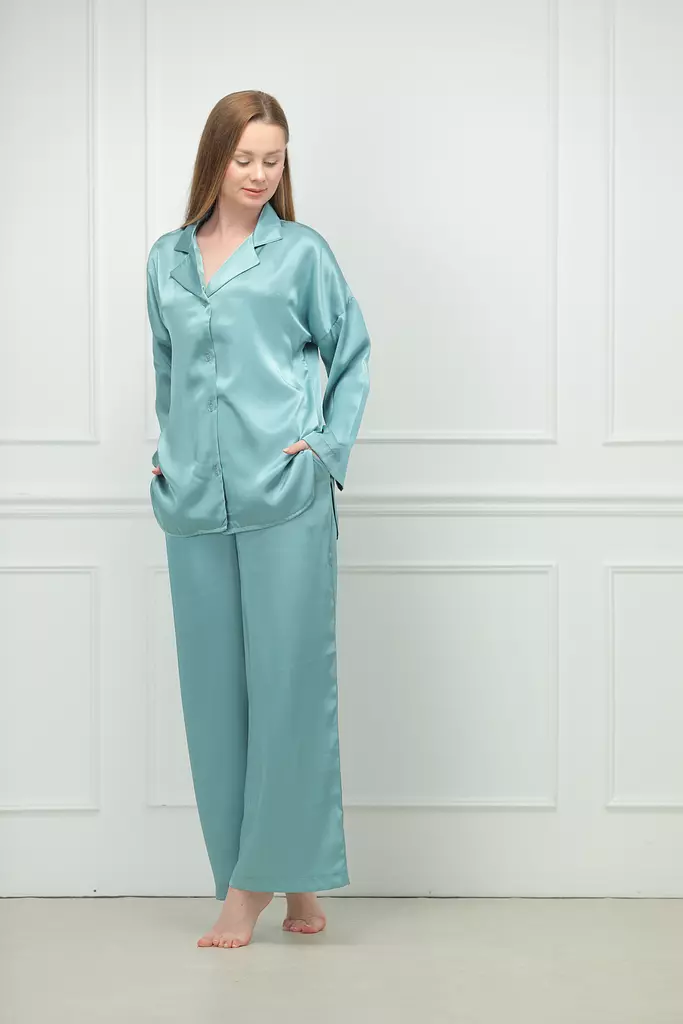 Cozy Ocean Blue Satin Set