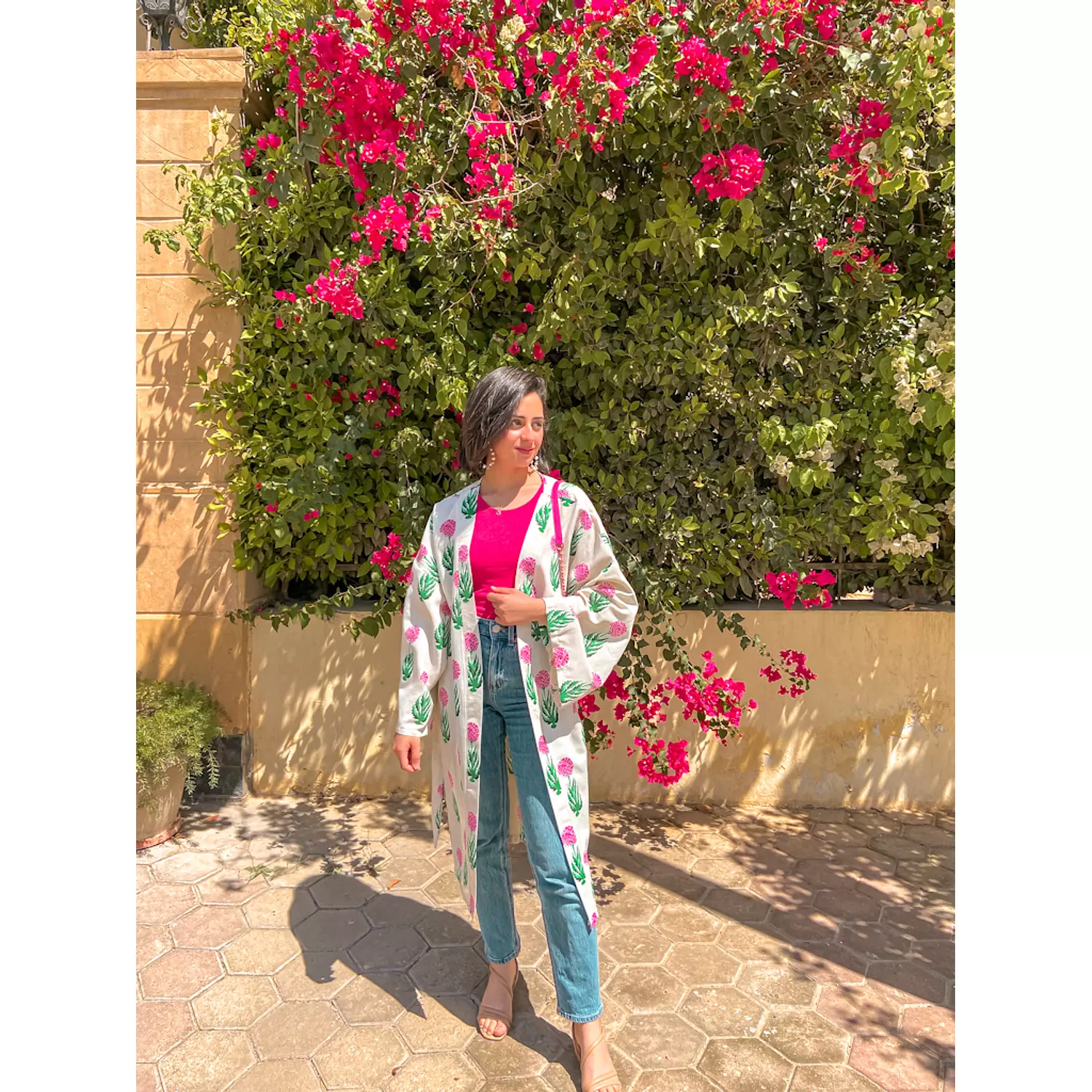 Linen Fuchsia Marigold Kimono  2