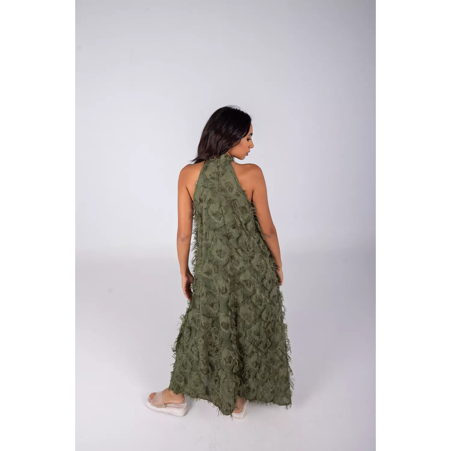 Dark Green Tassels Sleeveless Dress 3