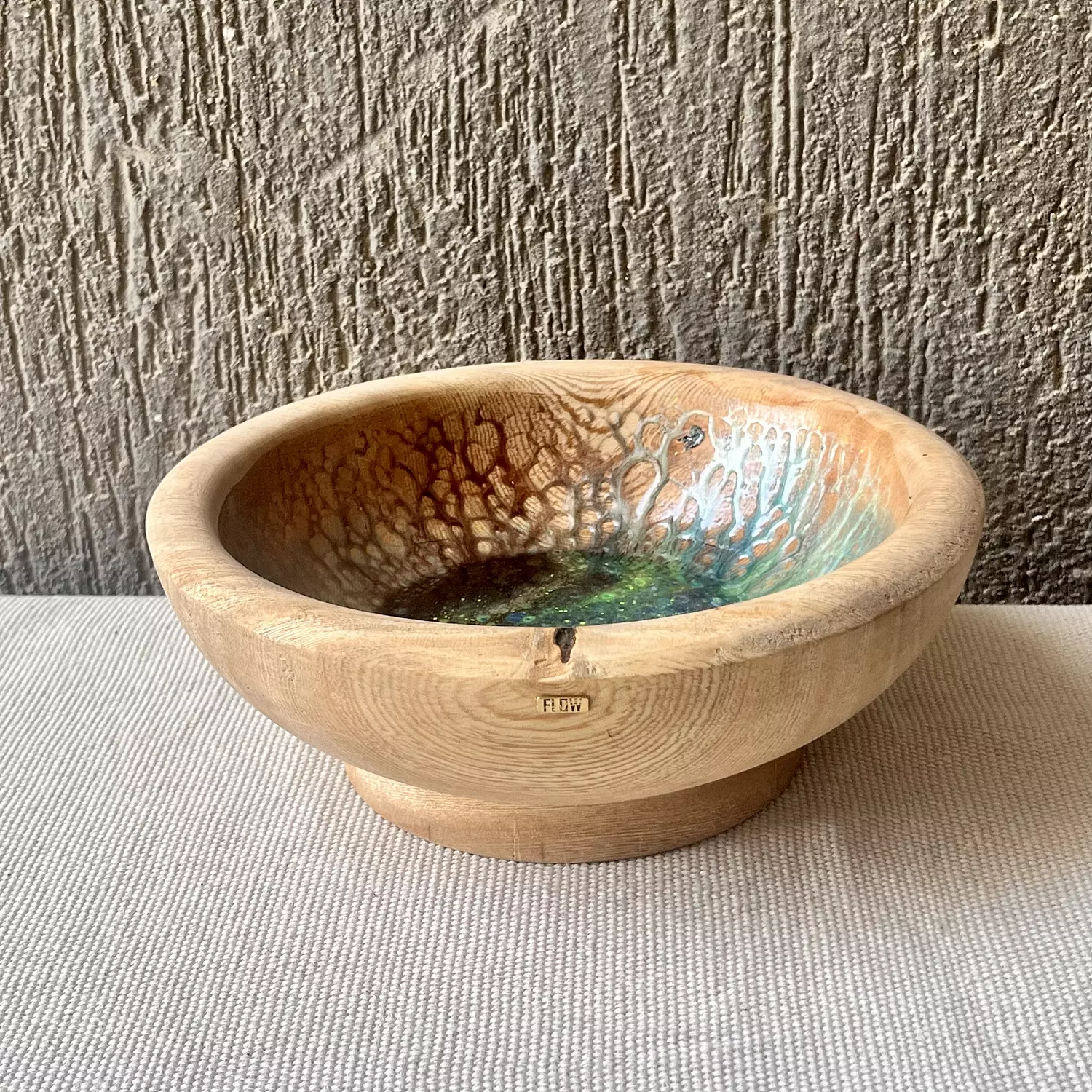 Turquoise| Brown Wood Bowl hover image