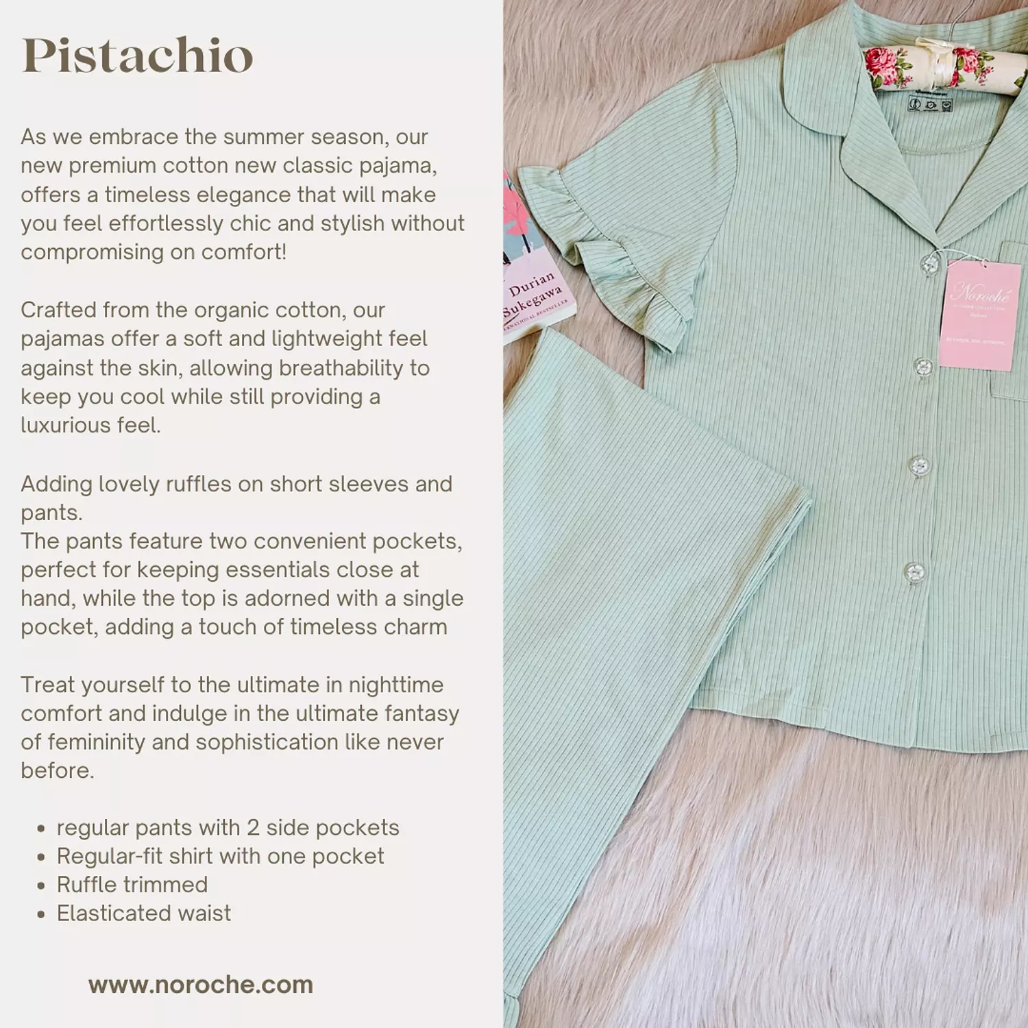 Pistachio Ruffled Cotton Pajamas 1