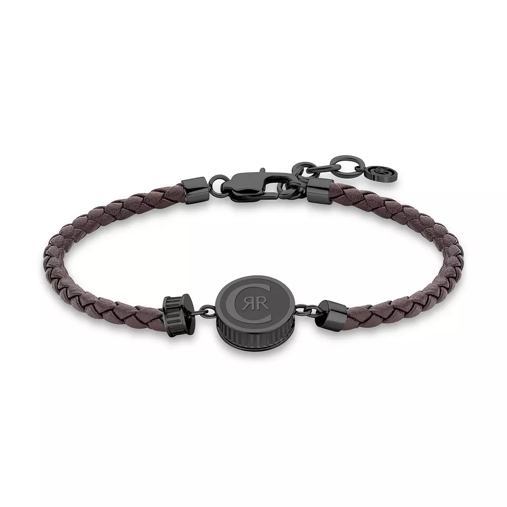 Cerruti 1881 Bracelet For Men Venetian Black Metal, Browne Braided Leather