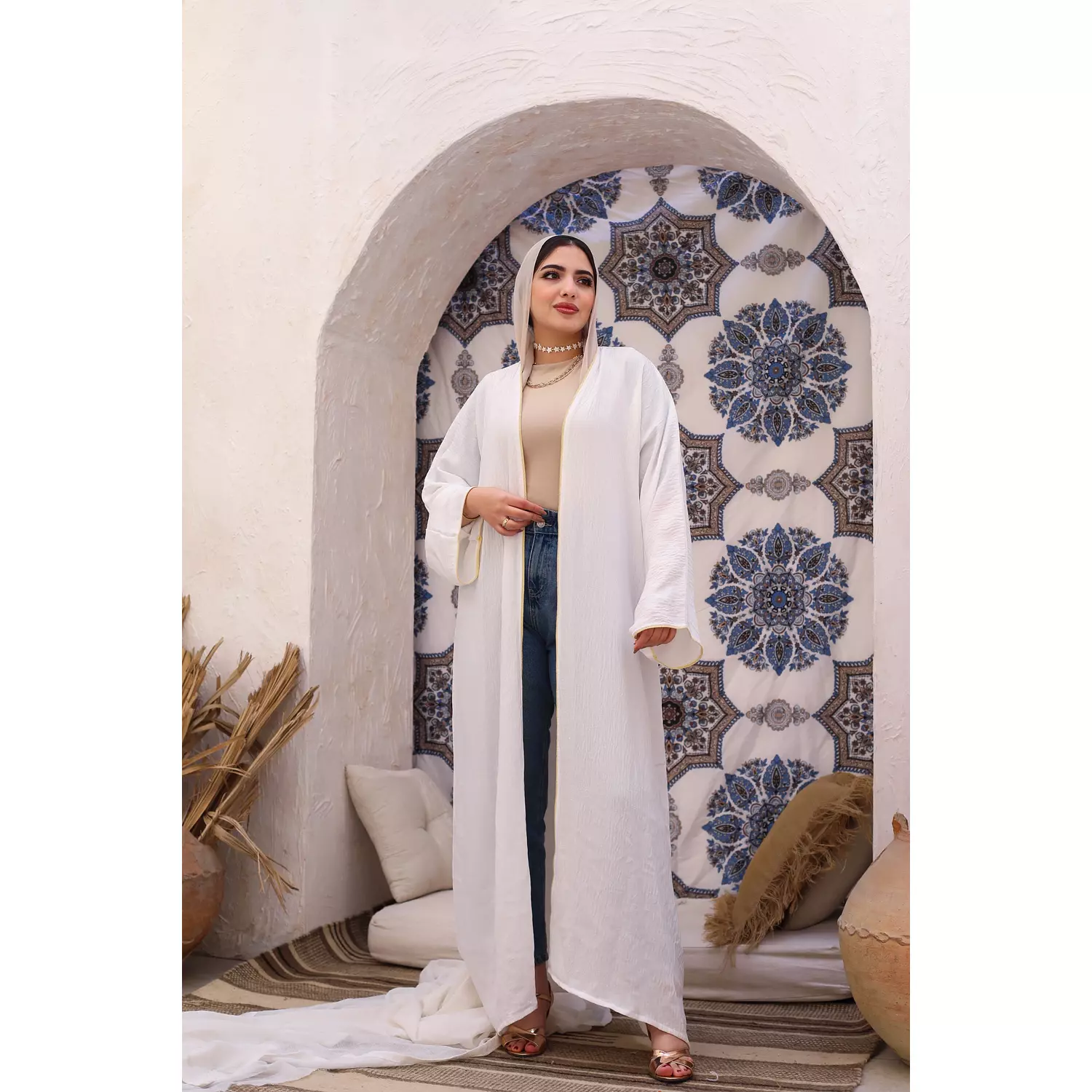 Simple Indian Kaftan in white hover image